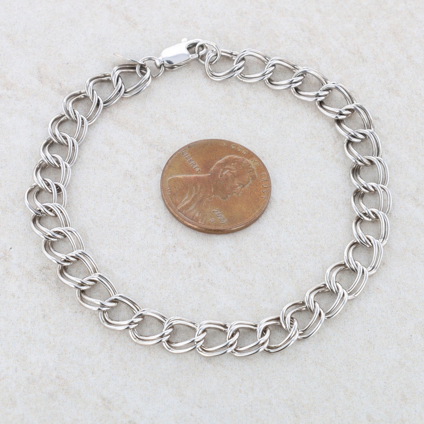 Sterling Silver Double Link Charm Bracelet 6.56g