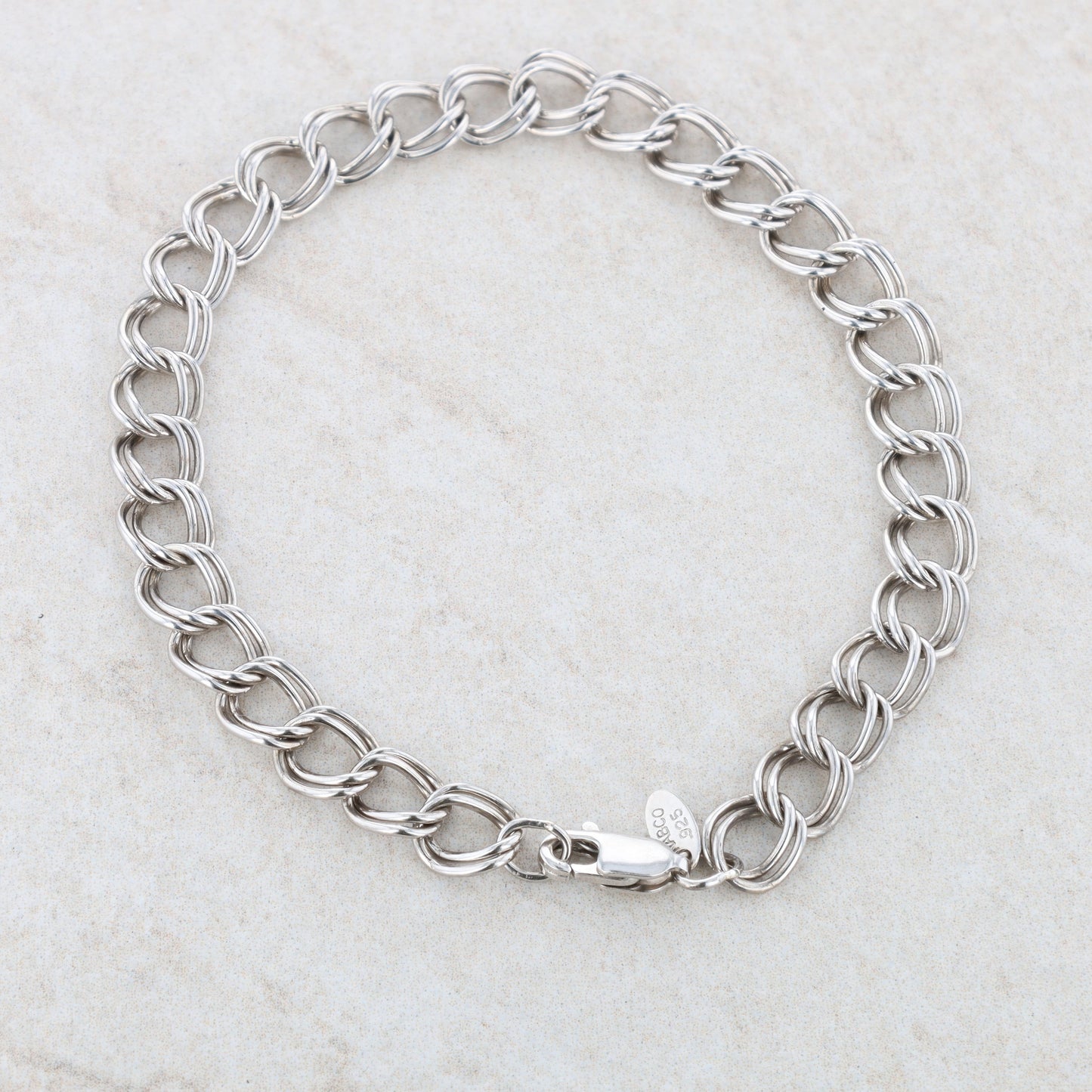 Sterling Silver Double Link Charm Bracelet 6.56g