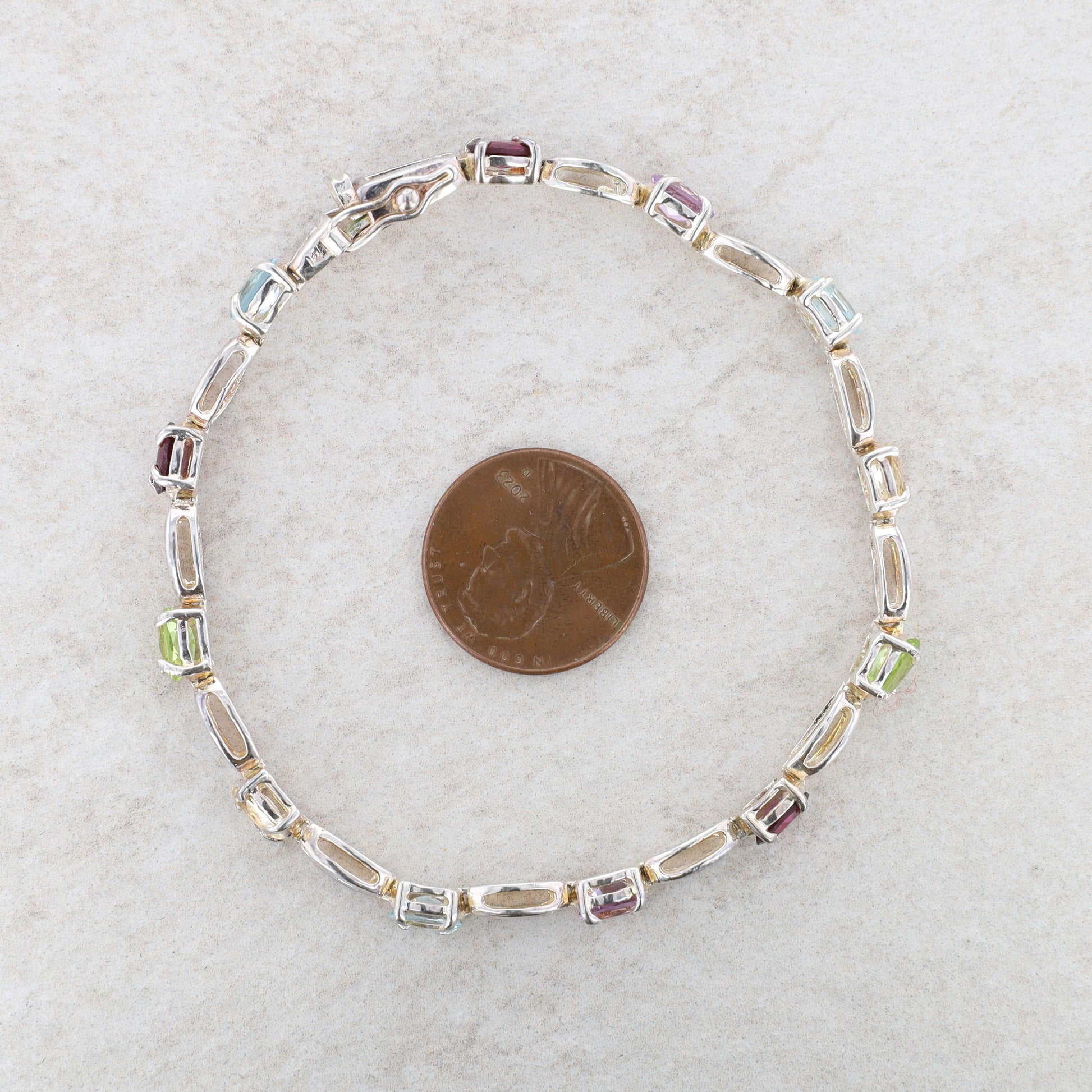 Sterling Silver Multi Gemstone Link Bracelet