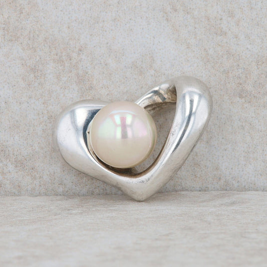 Sterling Silver Heart Shaped Slide Pendant with Freshwater Culture Pearl