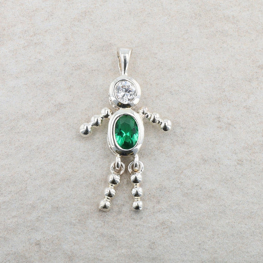 Sterling Silver Baby Boy May Birthstone Imitation Emerald Charm 2.24g