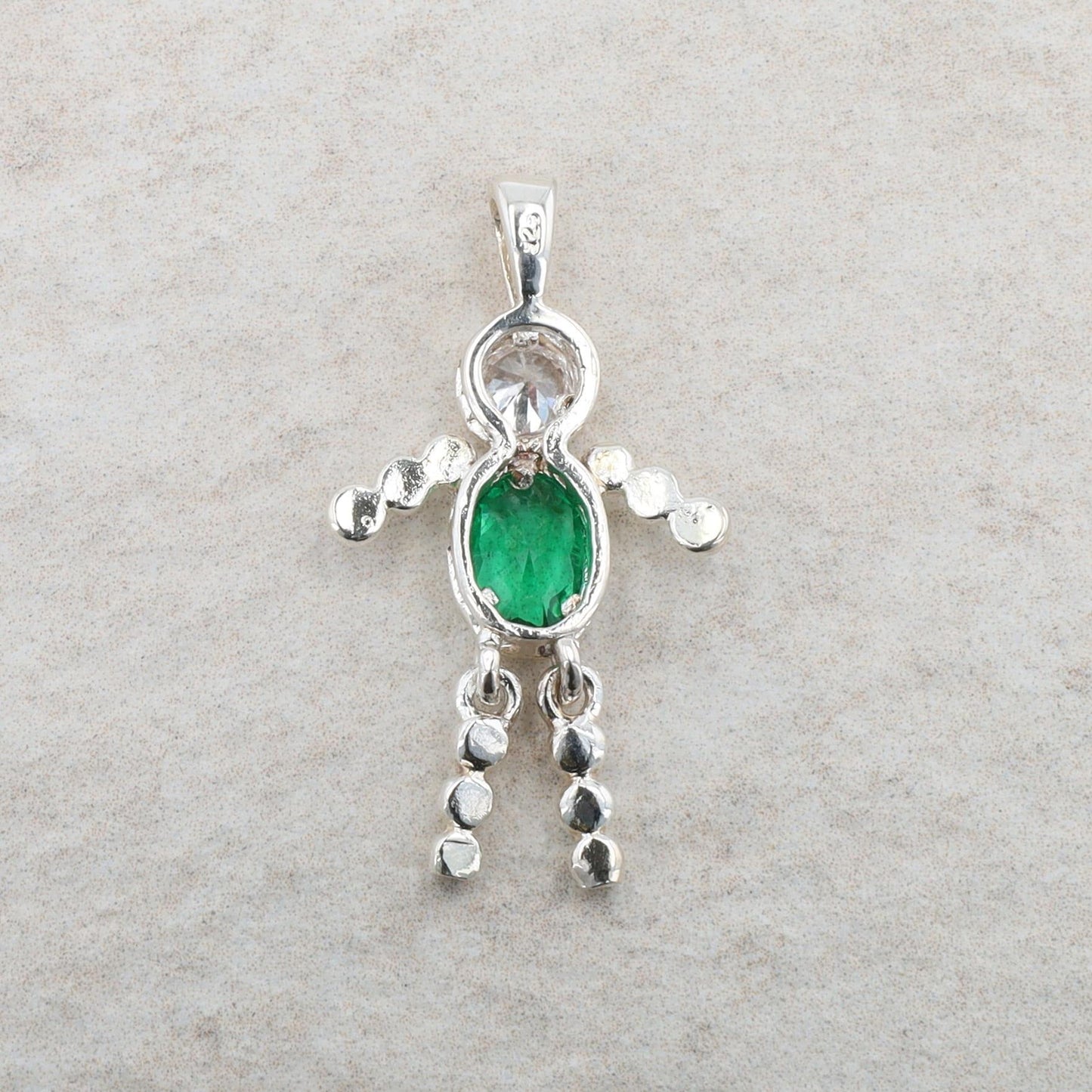 Sterling Silver Baby Boy May Birthstone Imitation Emerald Charm 2.24g