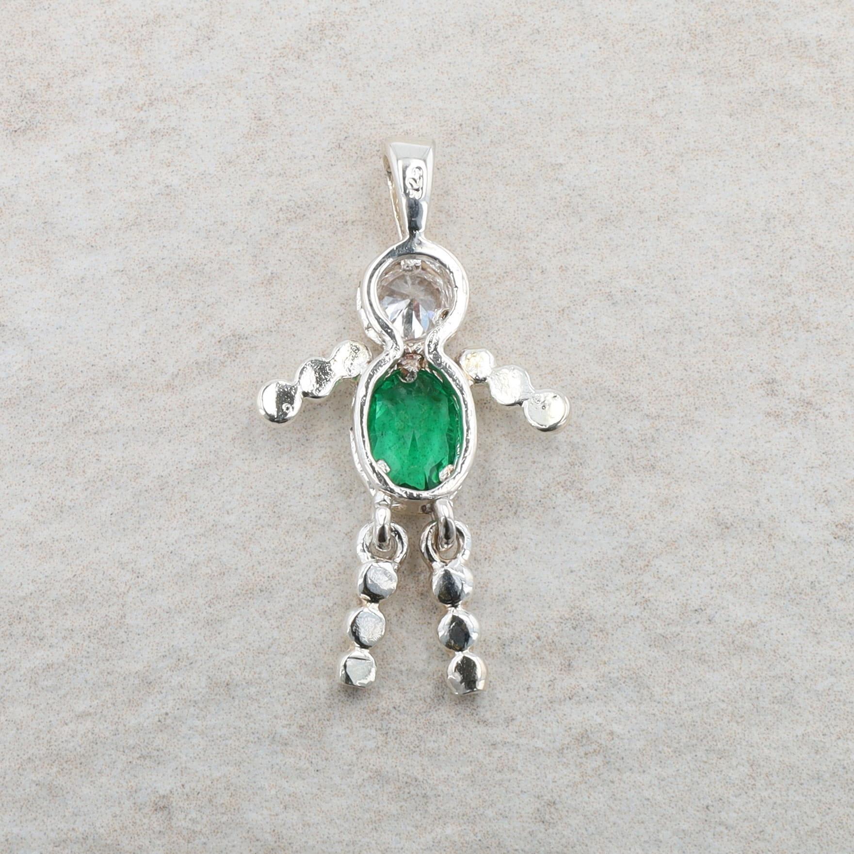 Sterling Silver Baby Boy May Birthstone Imitation Emerald Charm 2.24g