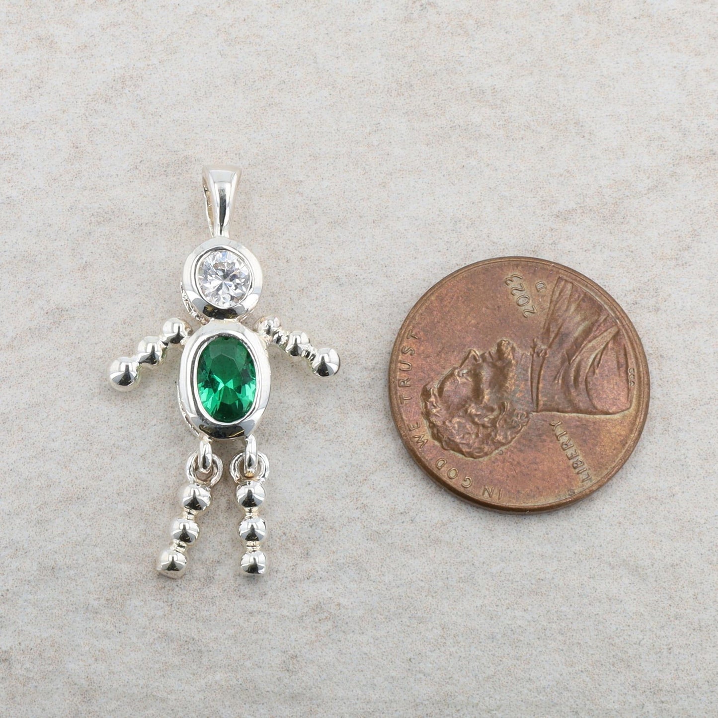 Sterling Silver Baby Boy May Birthstone Imitation Emerald Charm 2.24g