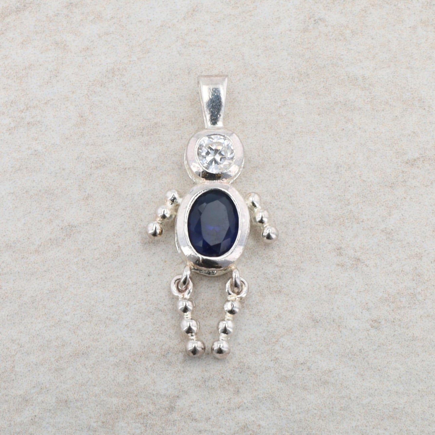 Sterling Silver Baby Boy September Birthstone Imitation Sapphire Charm 2.14g