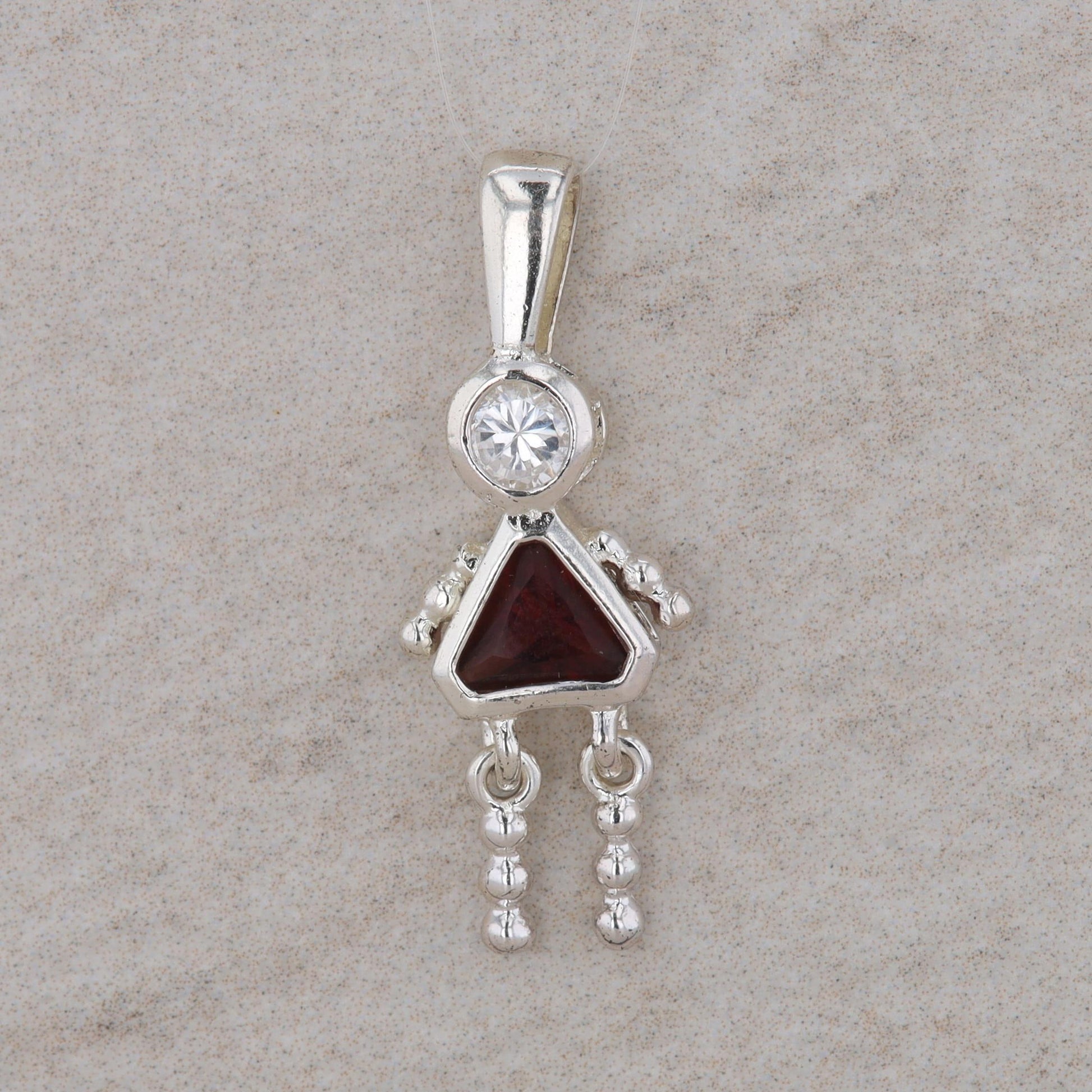 Sterling Silver Baby Girl January Birthstone Garnet Charm 1.71g