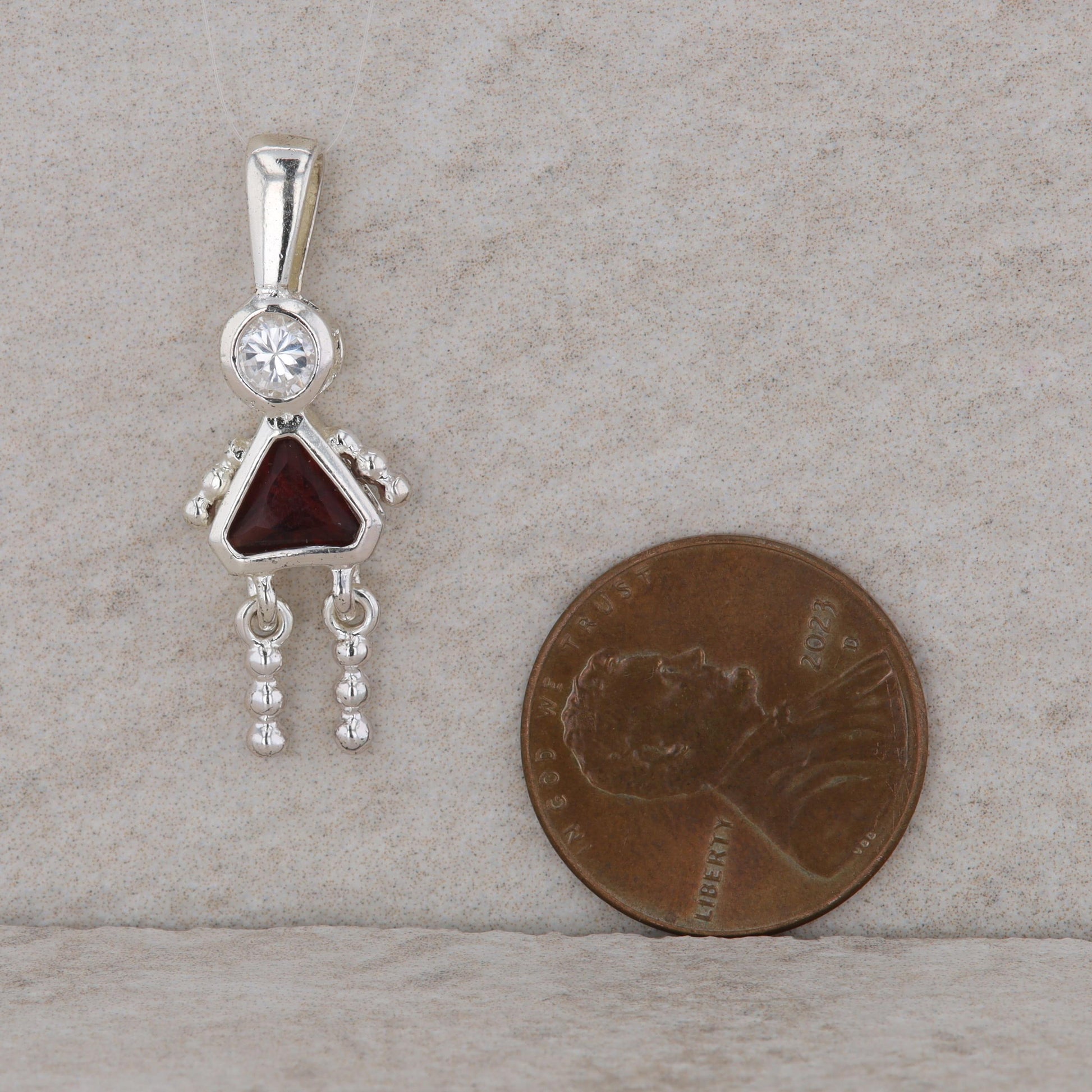 Sterling Silver Baby Girl January Birthstone Garnet Charm 1.71g