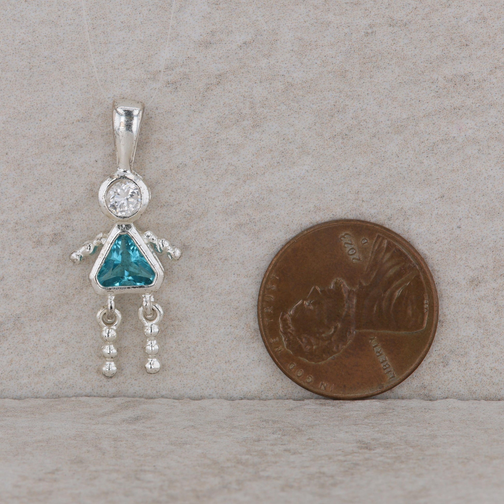 Sterling Silver Baby Girl December Birthstone Blue Topaz Charm 1.60g