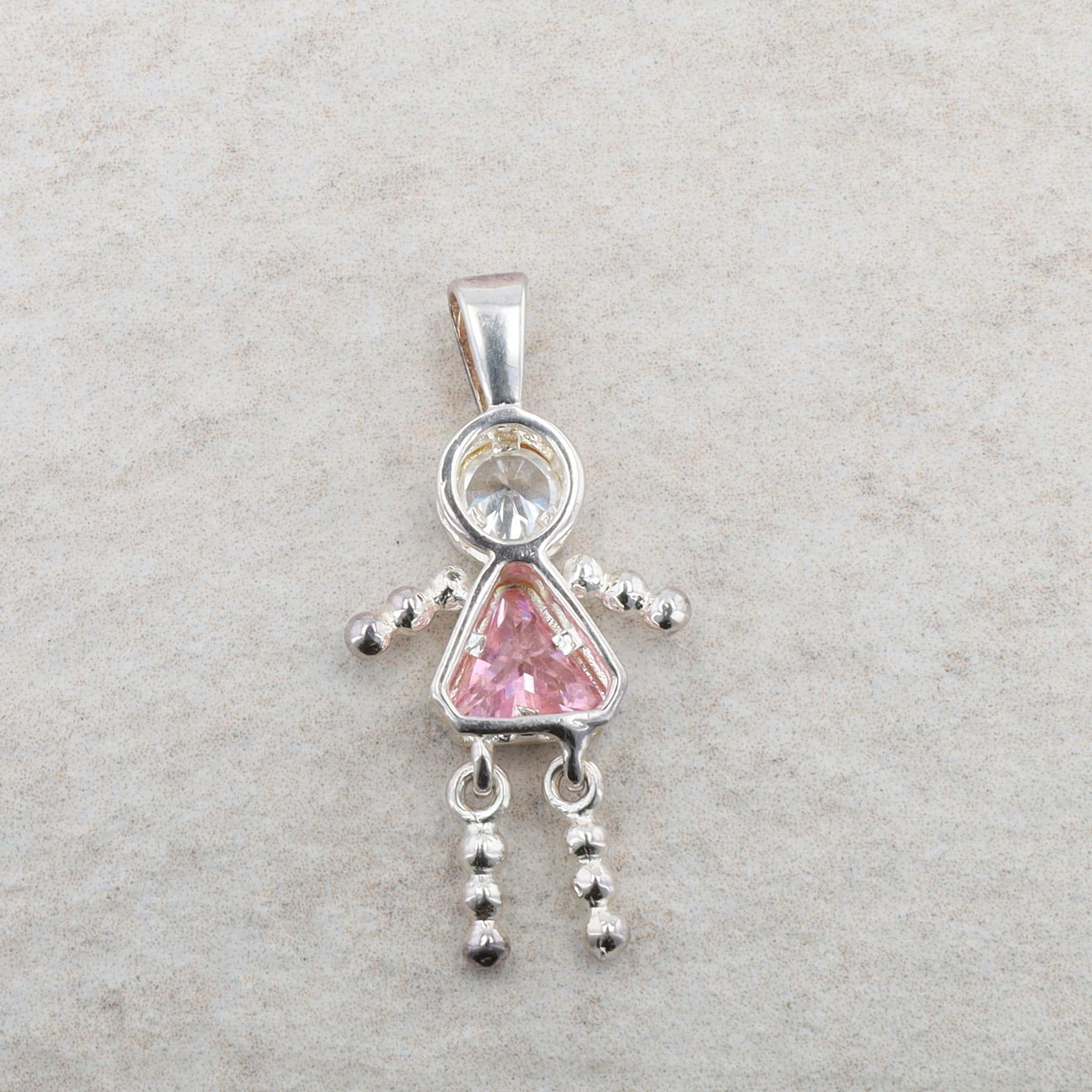 Sterling Silver Baby Girl October Birthstone Pink Cubic Zirconia Charm 2.2g