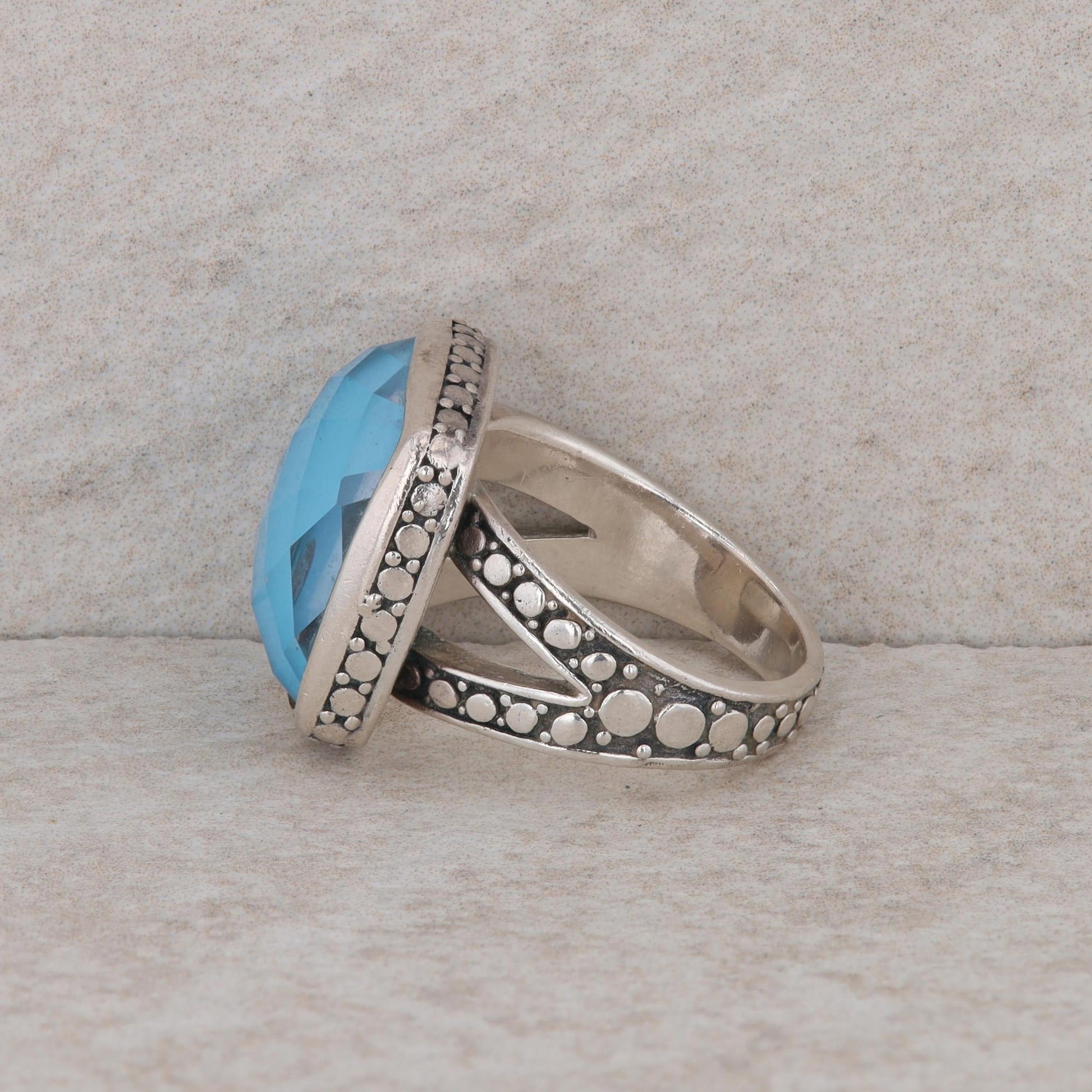 Sterling Silver Turquoise and Rock Crystal Beaded Ring