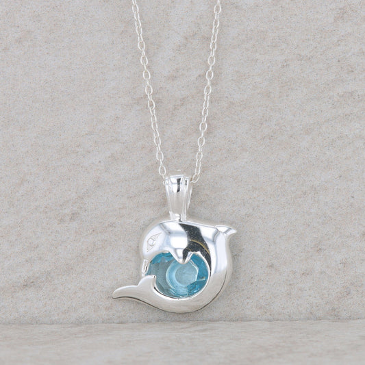 Sterling Silver Dolphin Blue Topaz Necklace