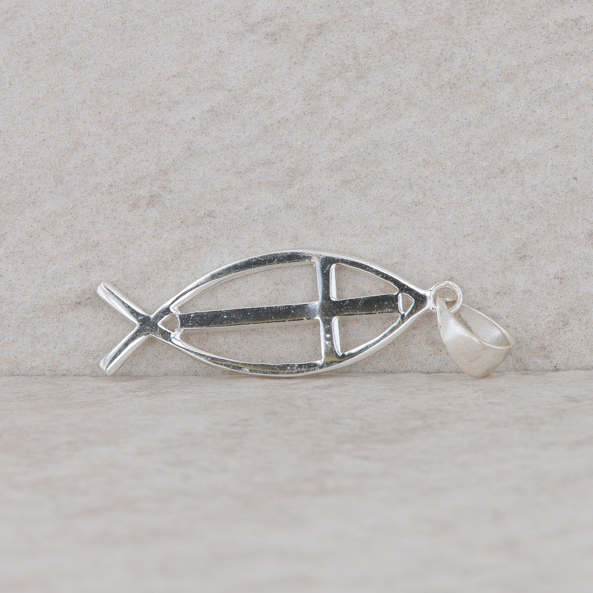 Sterling Silver Christian Fish Symbol with Cross Pendant 2.52g