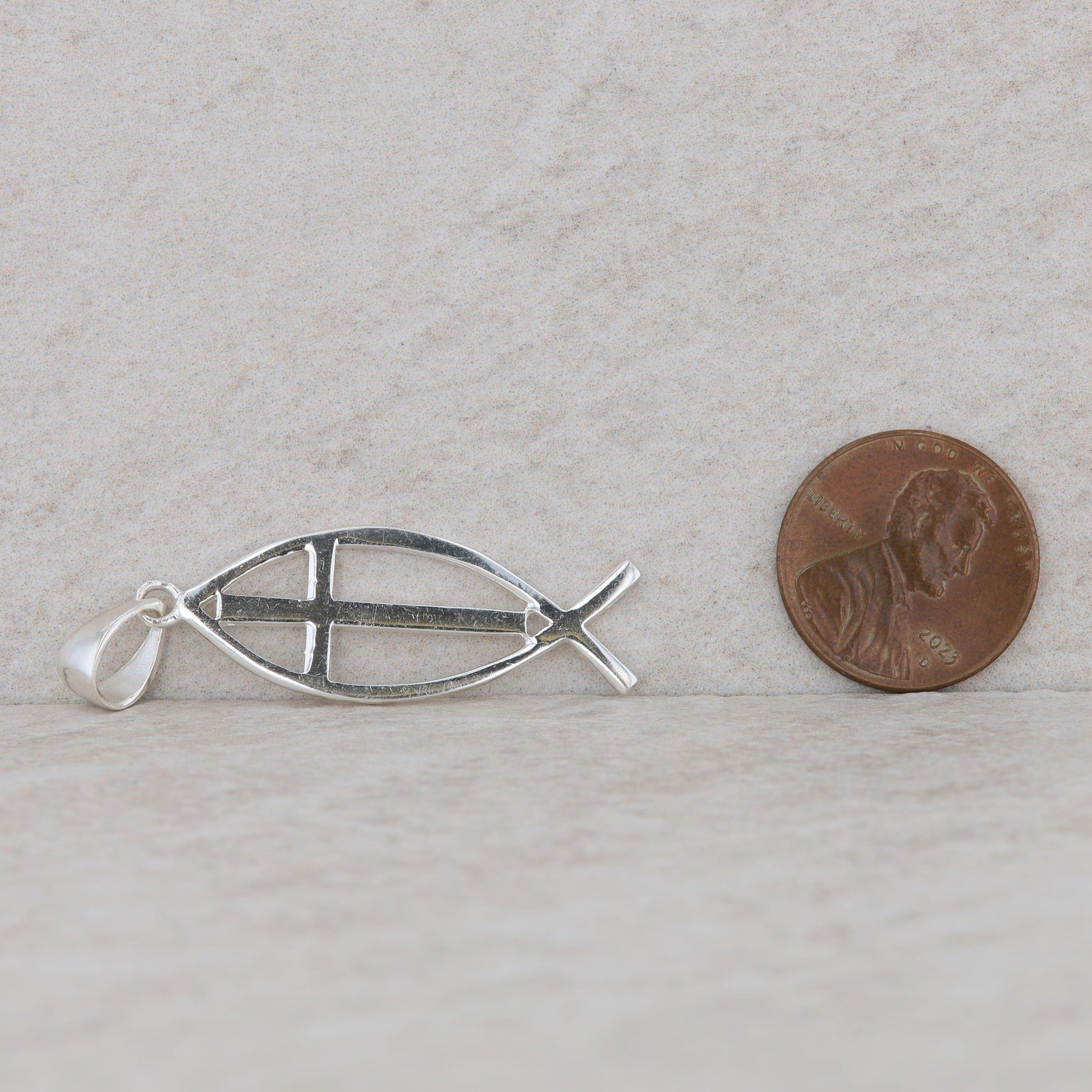 Sterling Silver Christian Fish Symbol with Cross Pendant 2.52g