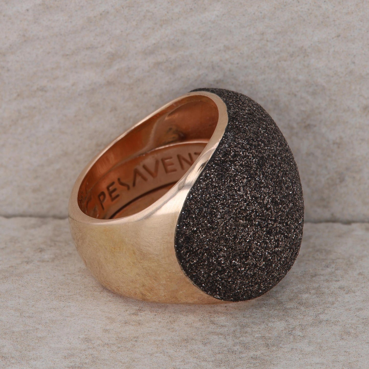 Sterling Silver/Rose Gold Plated Pesavento Black Mineral Dust Ring