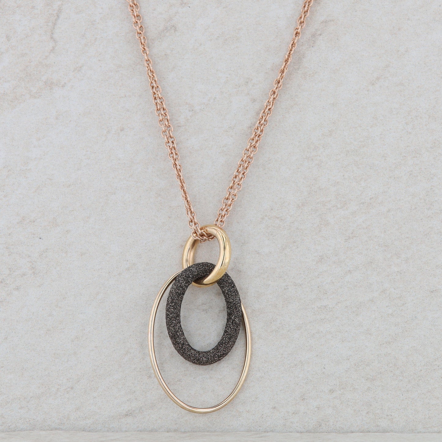 Sterling Silver/Rose Gold Plated Pesavento Black Mineral Dust Oval Necklace