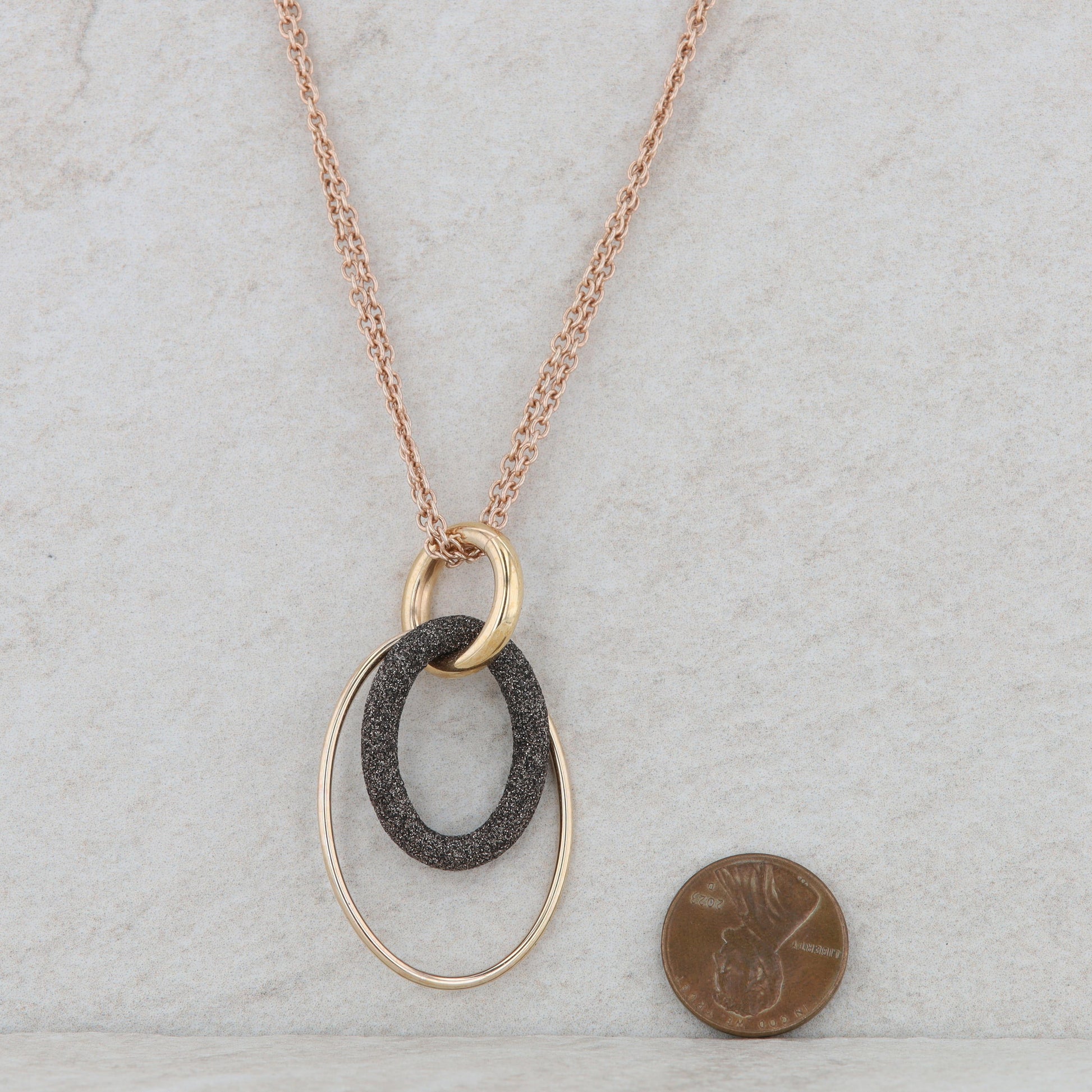 Sterling Silver/Rose Gold Plated Pesavento Black Mineral Dust Oval Necklace