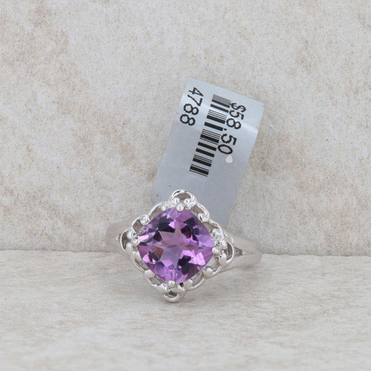 Sterling Silver Cushion Amethyst Fashion Ring