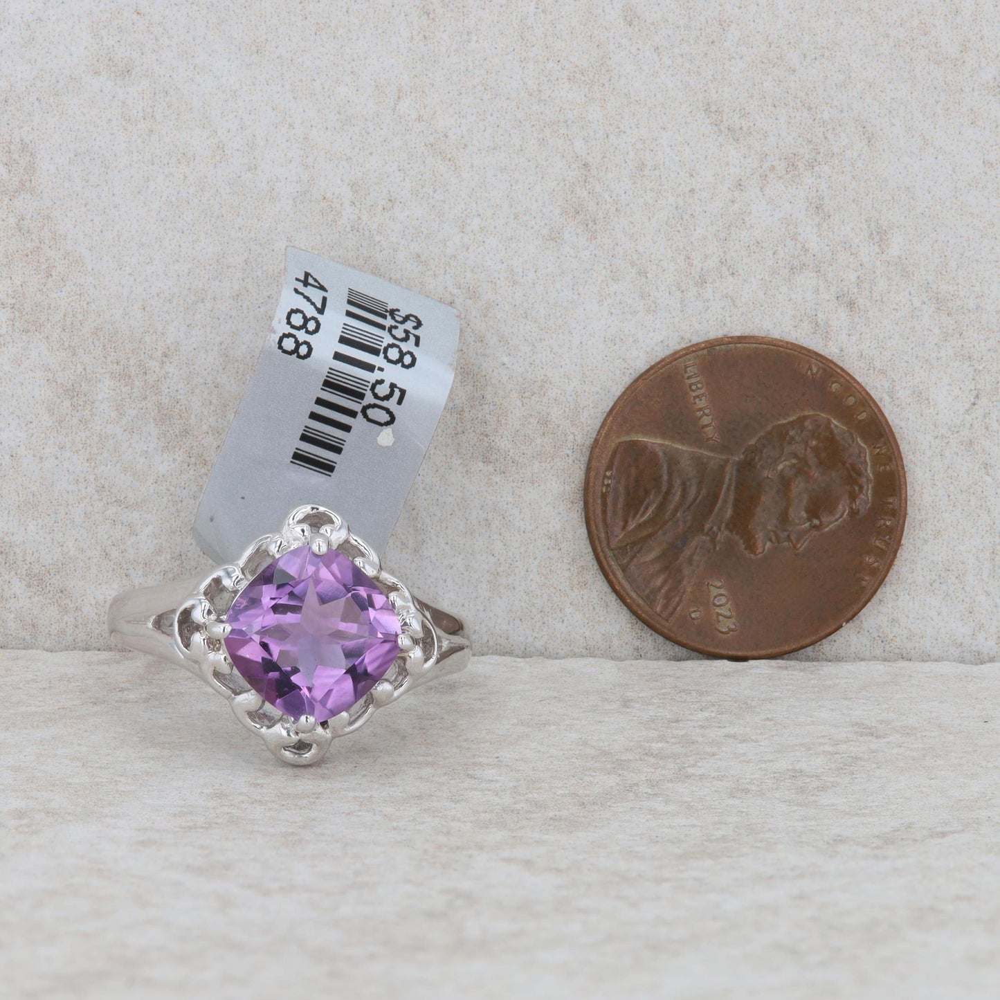 Sterling Silver Cushion Amethyst Fashion Ring