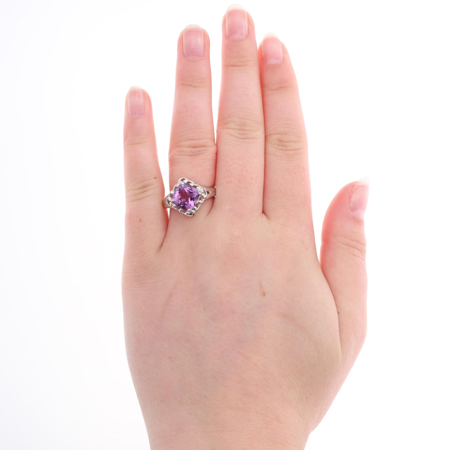 Sterling Silver Cushion Amethyst Fashion Ring