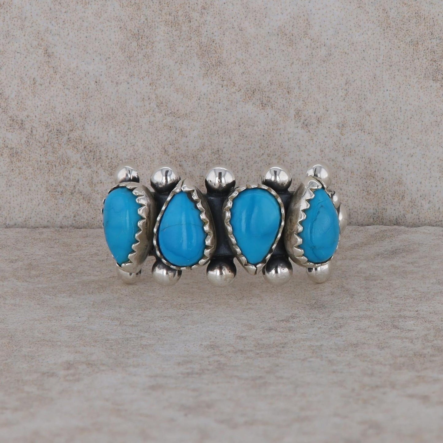 Sterling Silver Beaded Pear Shaped Turquoise Band