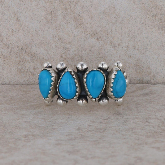 Sterling Silver Beaded Pear Shaped Turquoise Band