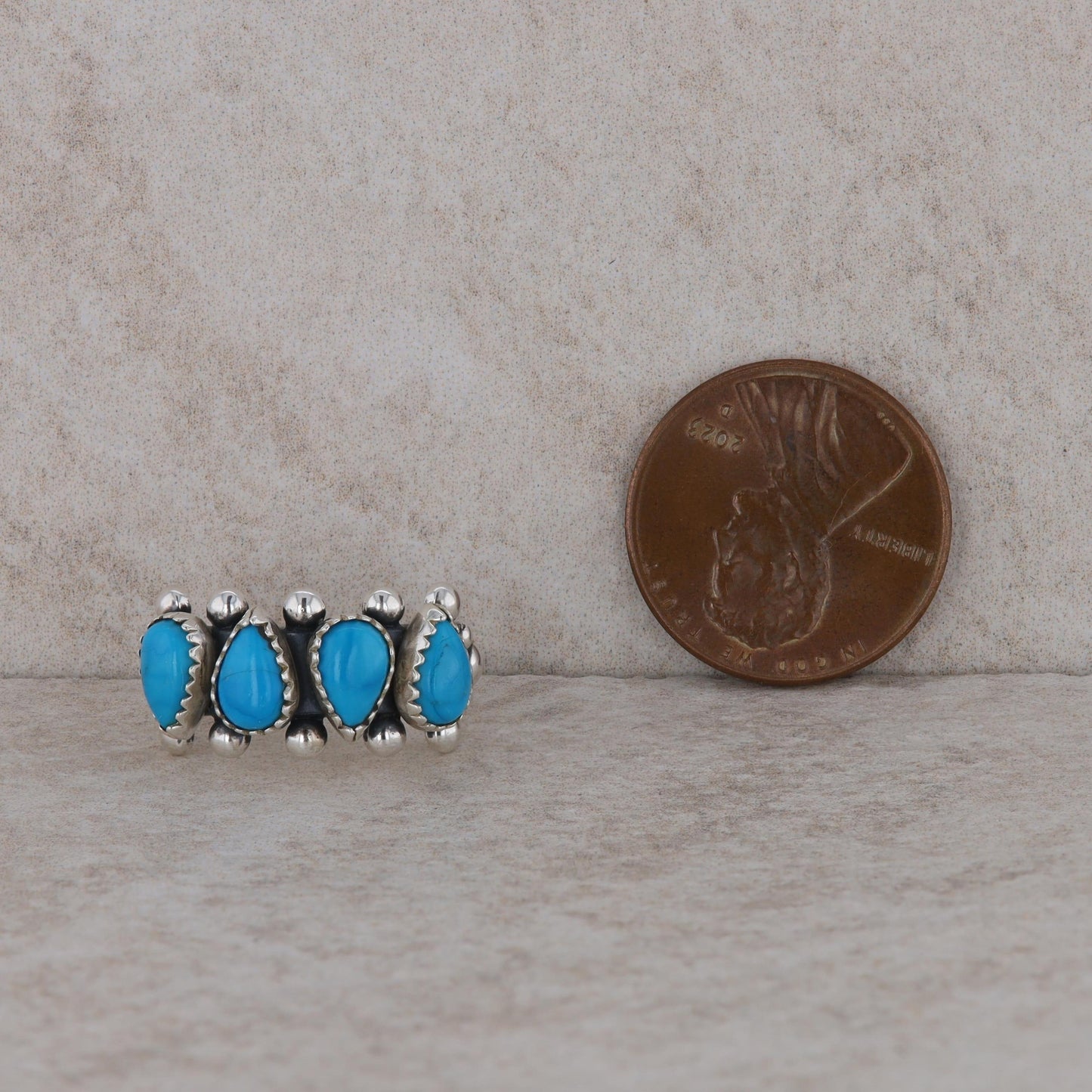 Sterling Silver Beaded Pear Shaped Turquoise Band