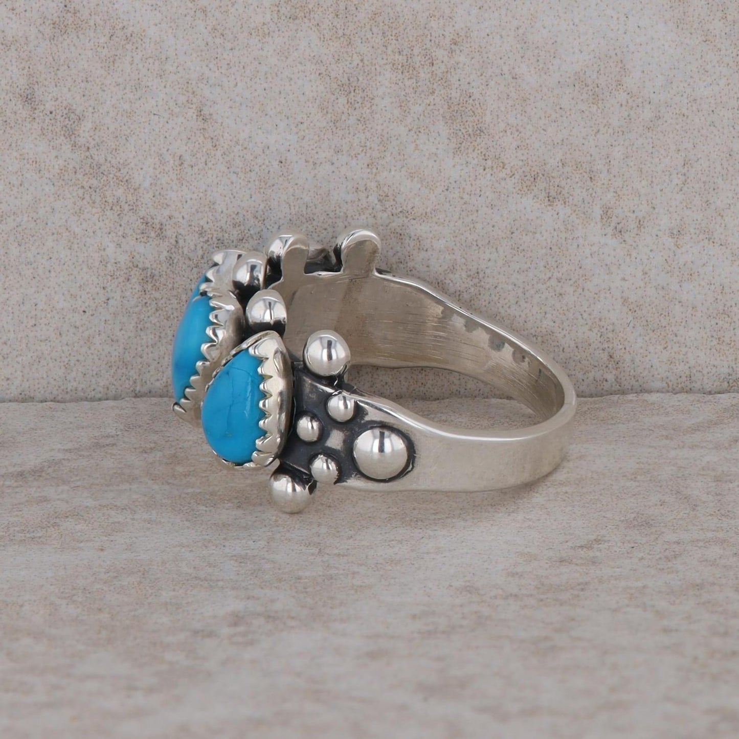 Sterling Silver Beaded Pear Shaped Turquoise Band