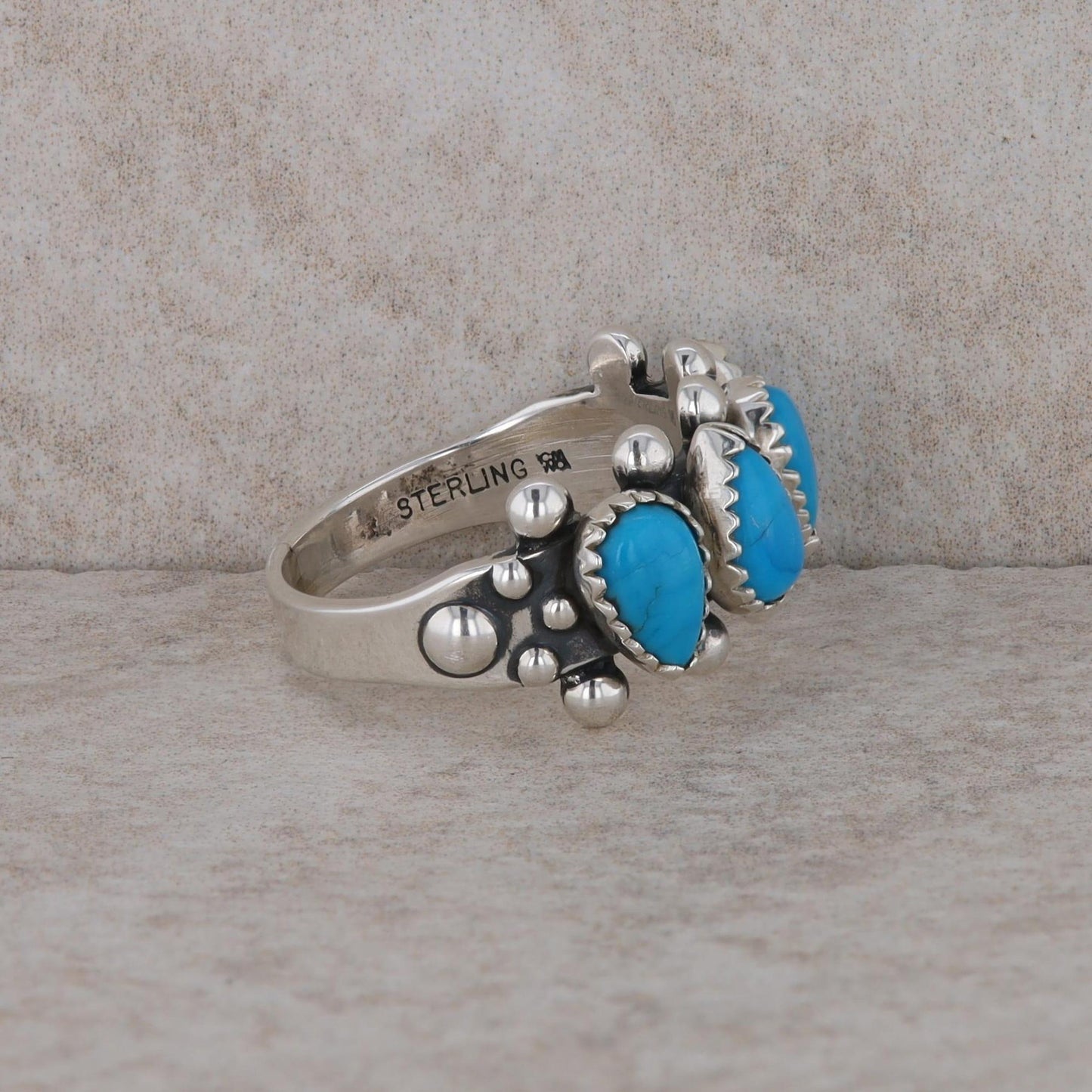 Sterling Silver Beaded Pear Shaped Turquoise Band