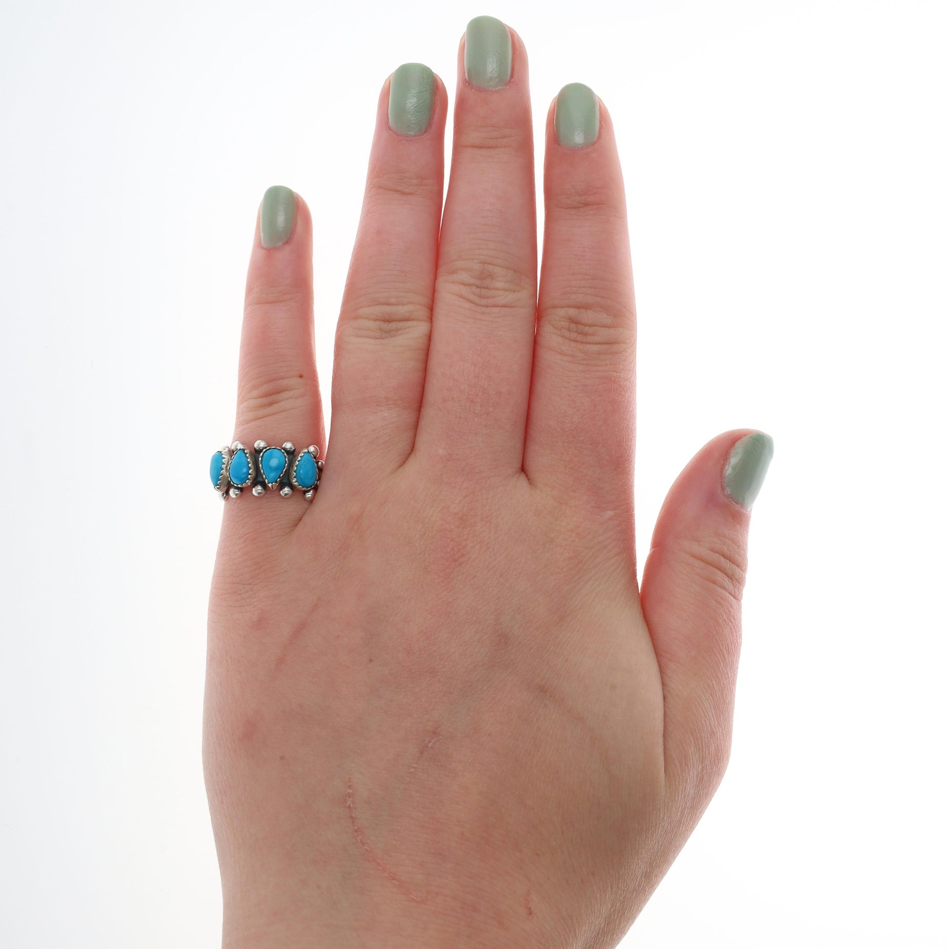 Sterling Silver Beaded Pear Shaped Turquoise Band