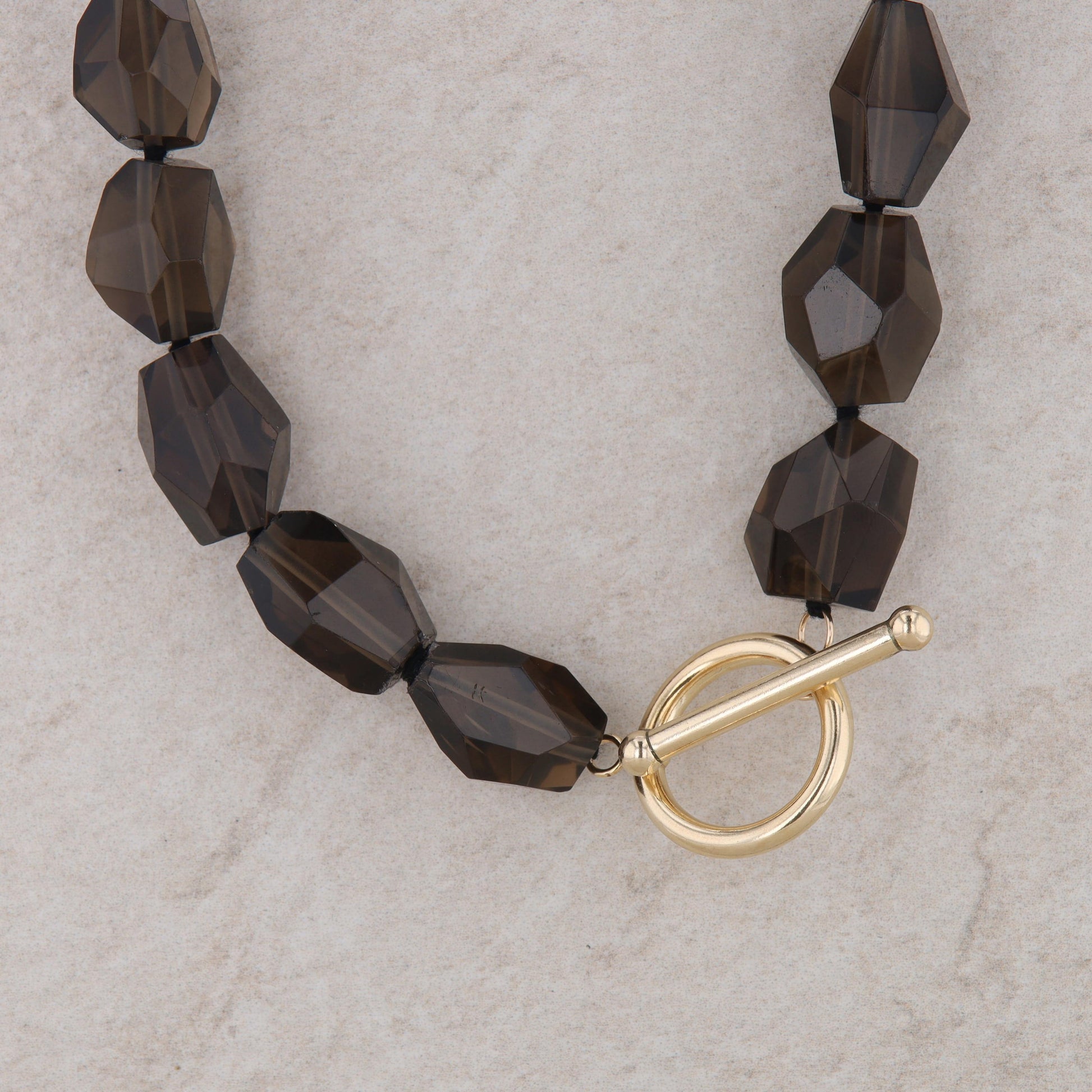 Smoky Quartz Beaded Necklace with Gold Filled Toggle Clasp