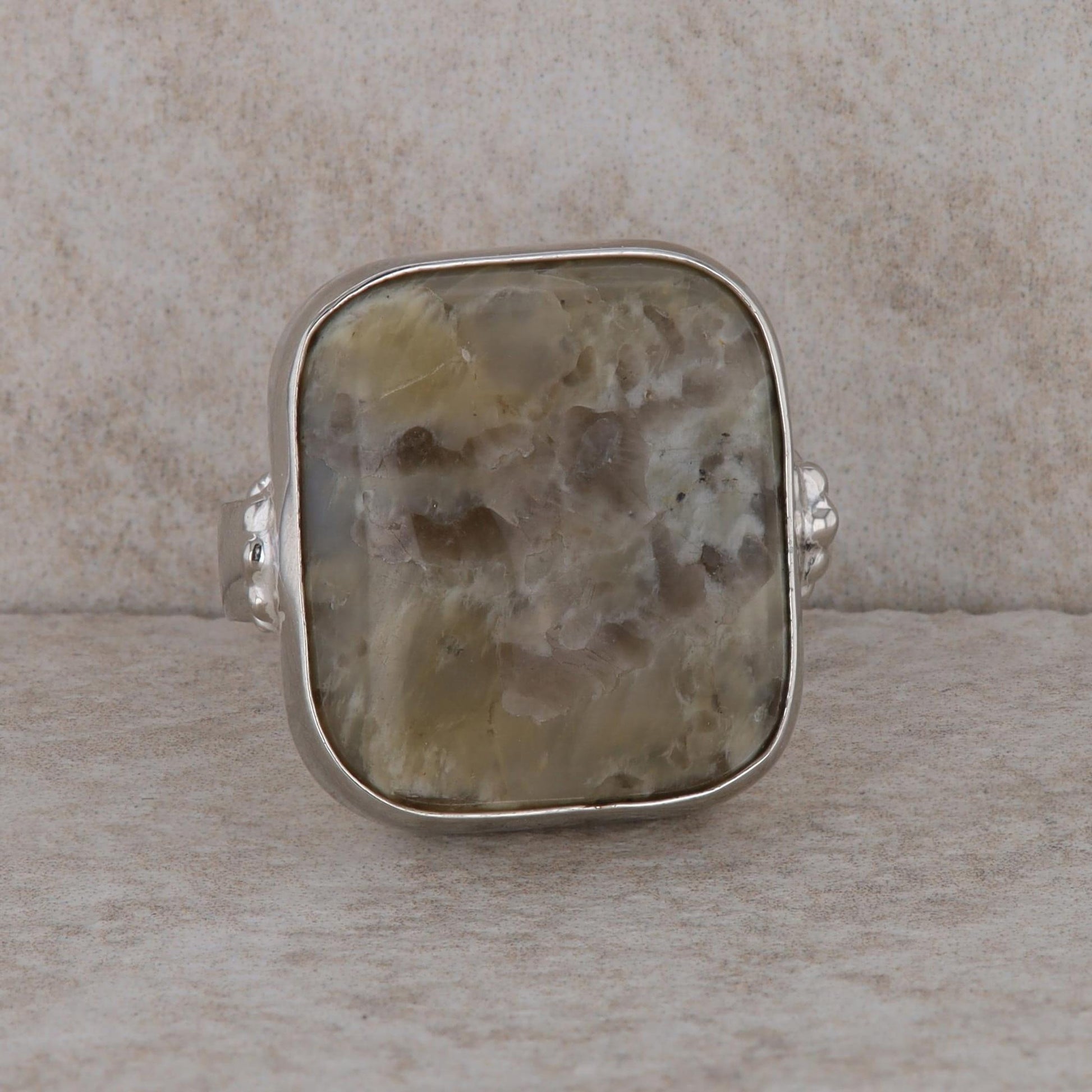 Sterling Silver Rectangular Cushion Jasper Stone Ring