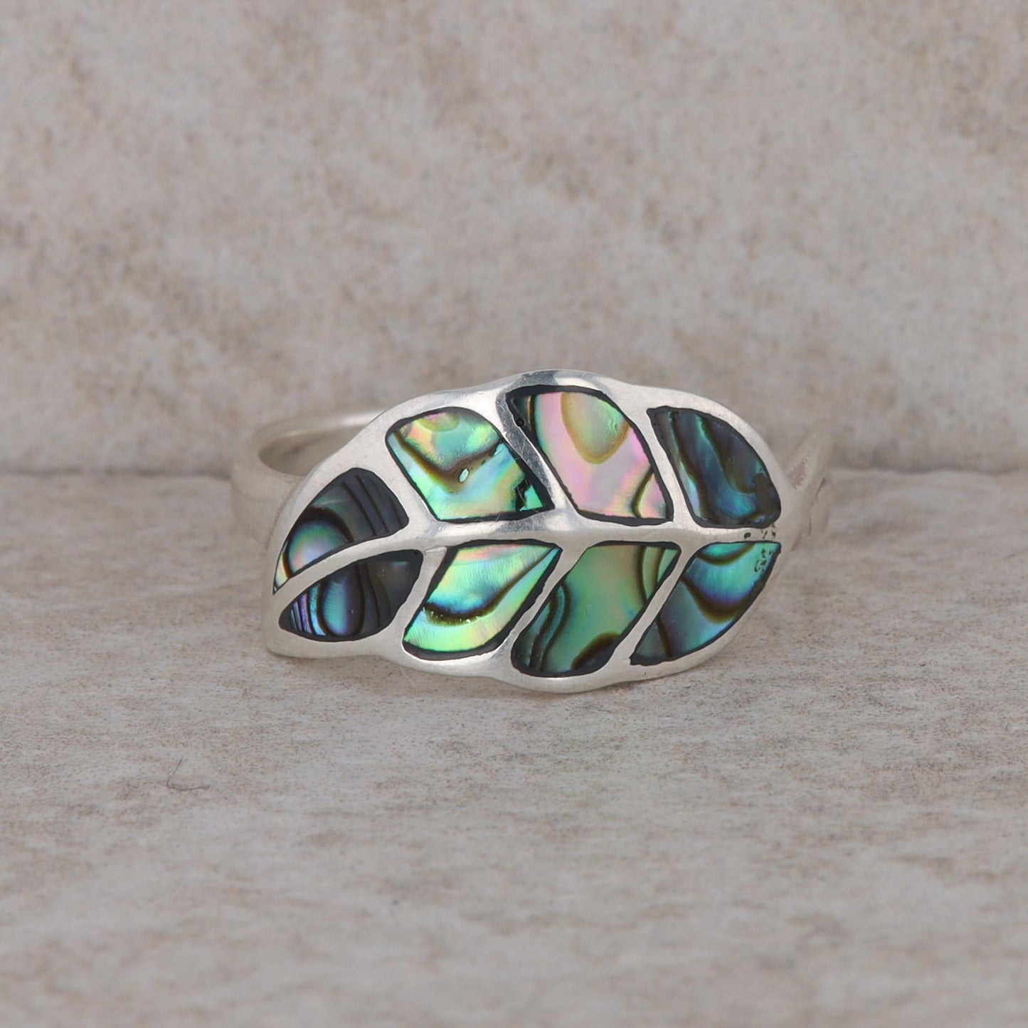 Sterling Silver Abalone Shell Leaf Style Ring