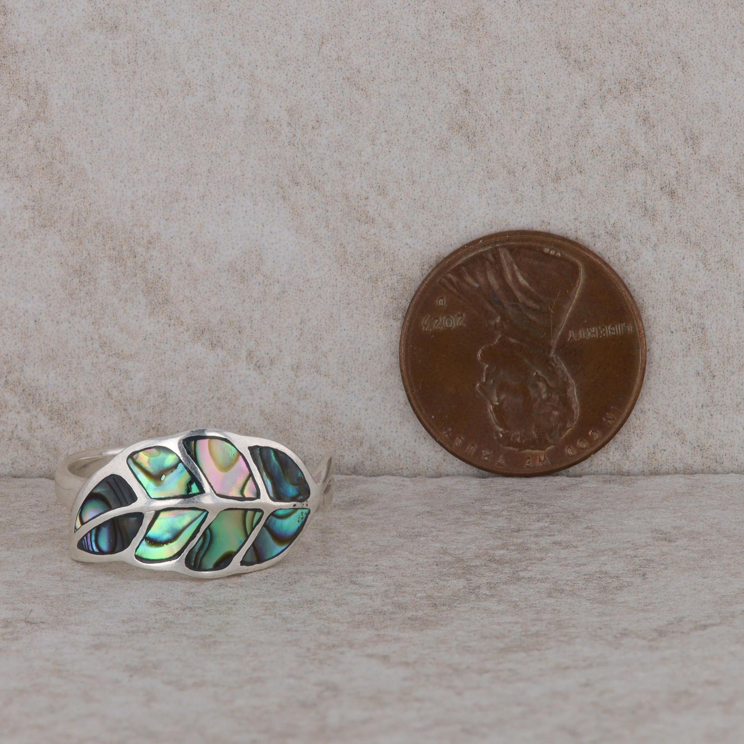 Sterling Silver Abalone Shell Leaf Style Ring