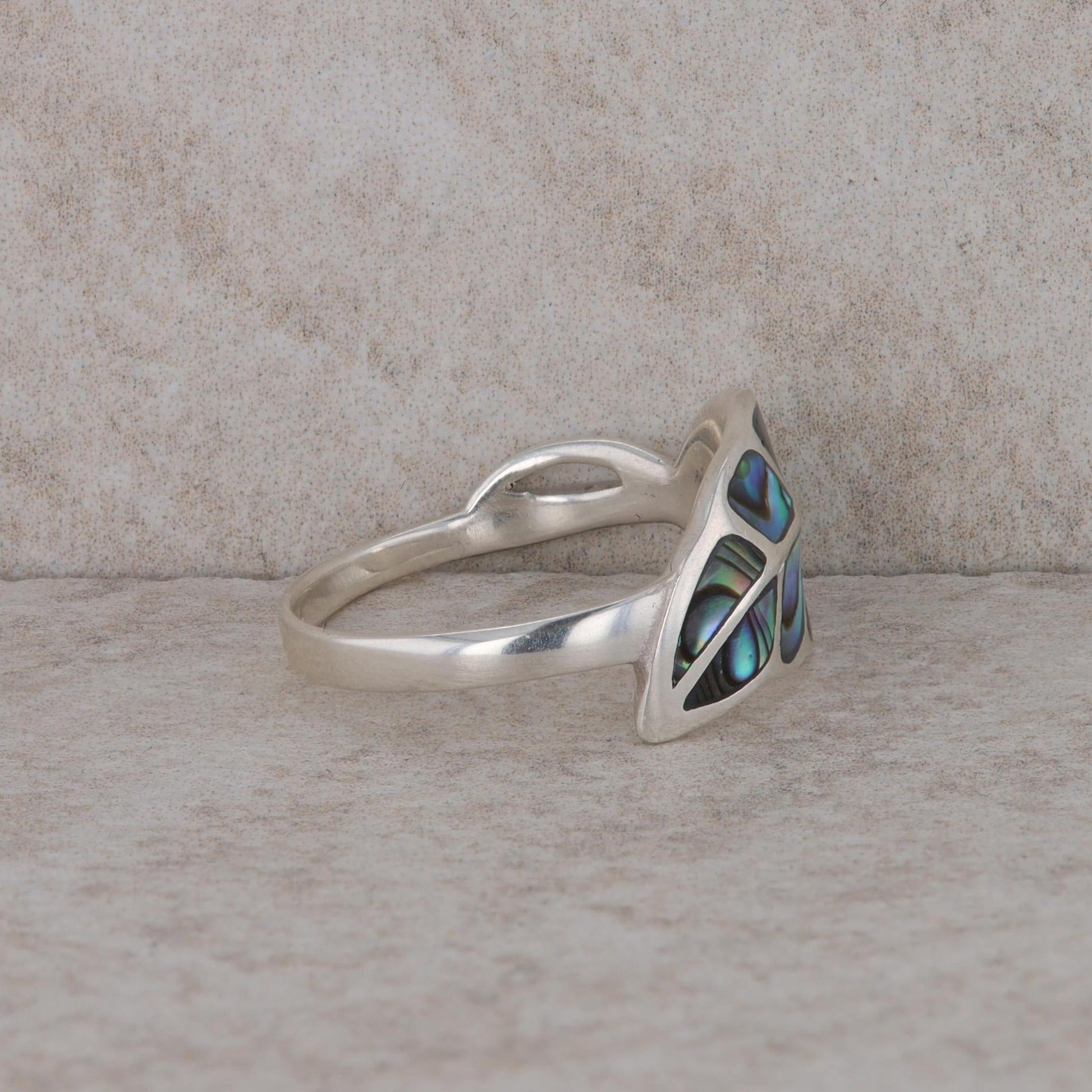 Sterling Silver Abalone Shell Leaf Style Ring