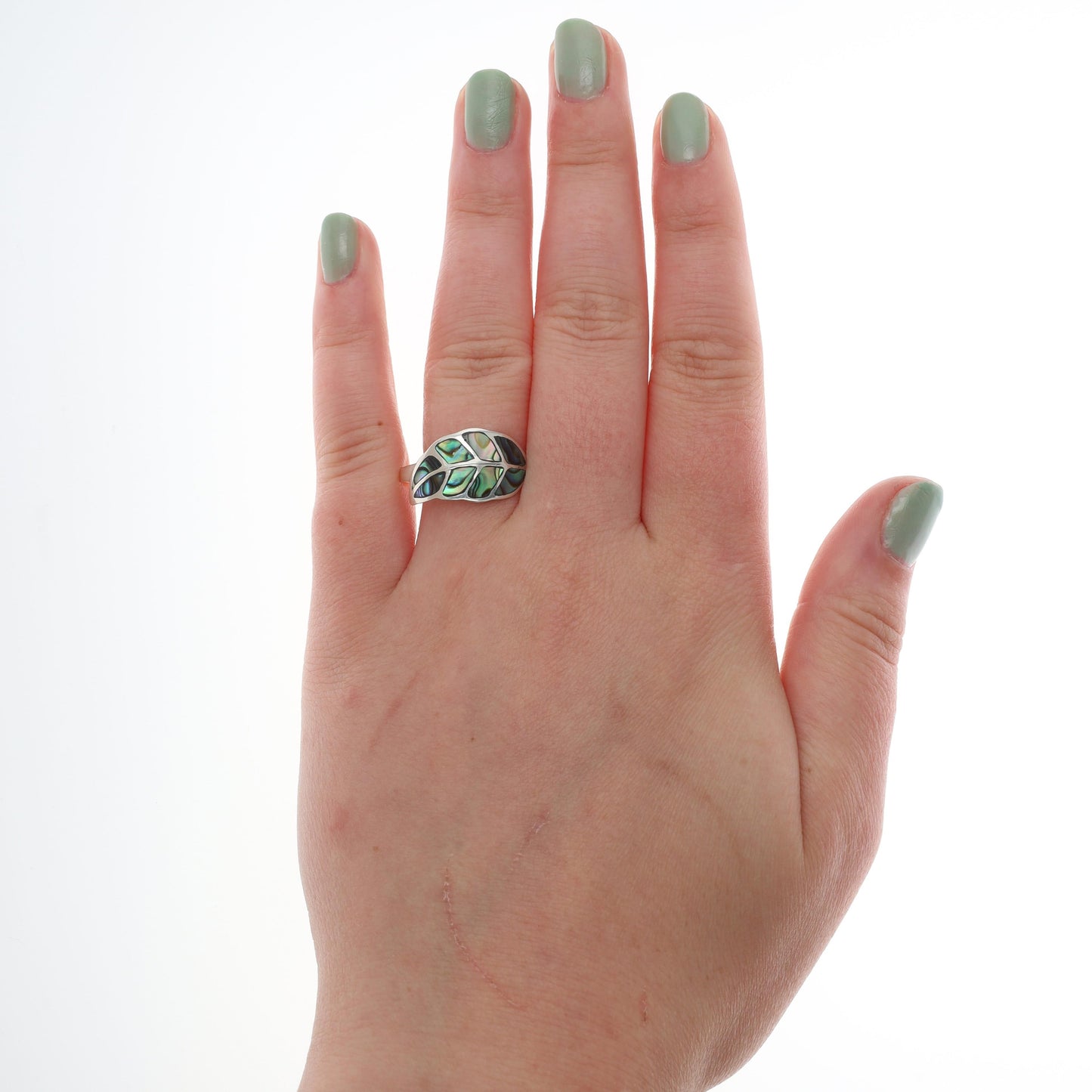 Sterling Silver Abalone Shell Leaf Style Ring