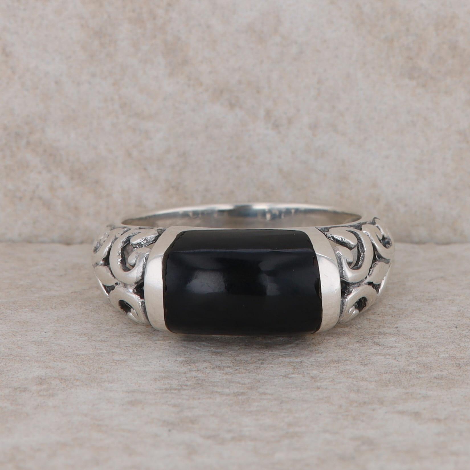 Sterling Silver Onyx Filigree Cut Out Ring