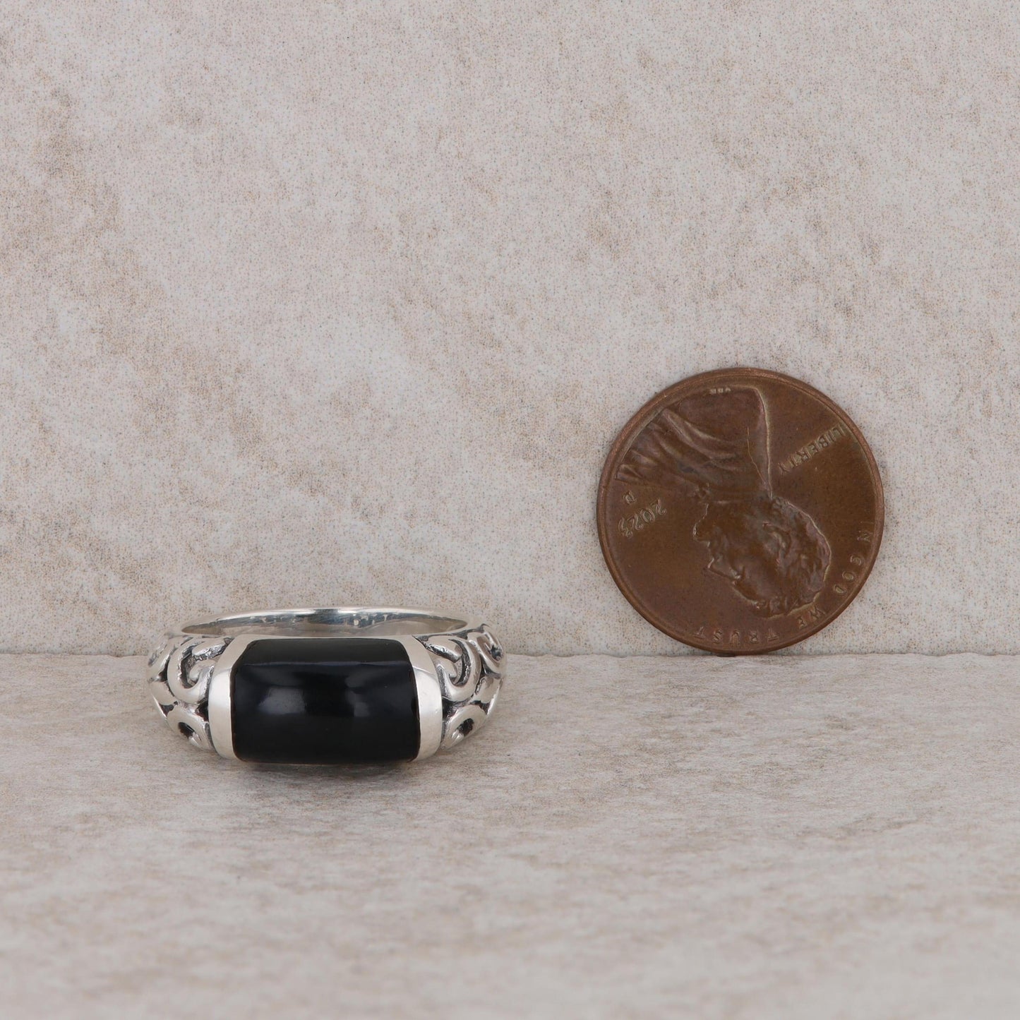 Sterling Silver Onyx Filigree Cut Out Ring