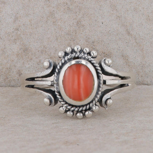 Sterling Silver Ladies Rhodochrosite Cabochon Beaded Ring