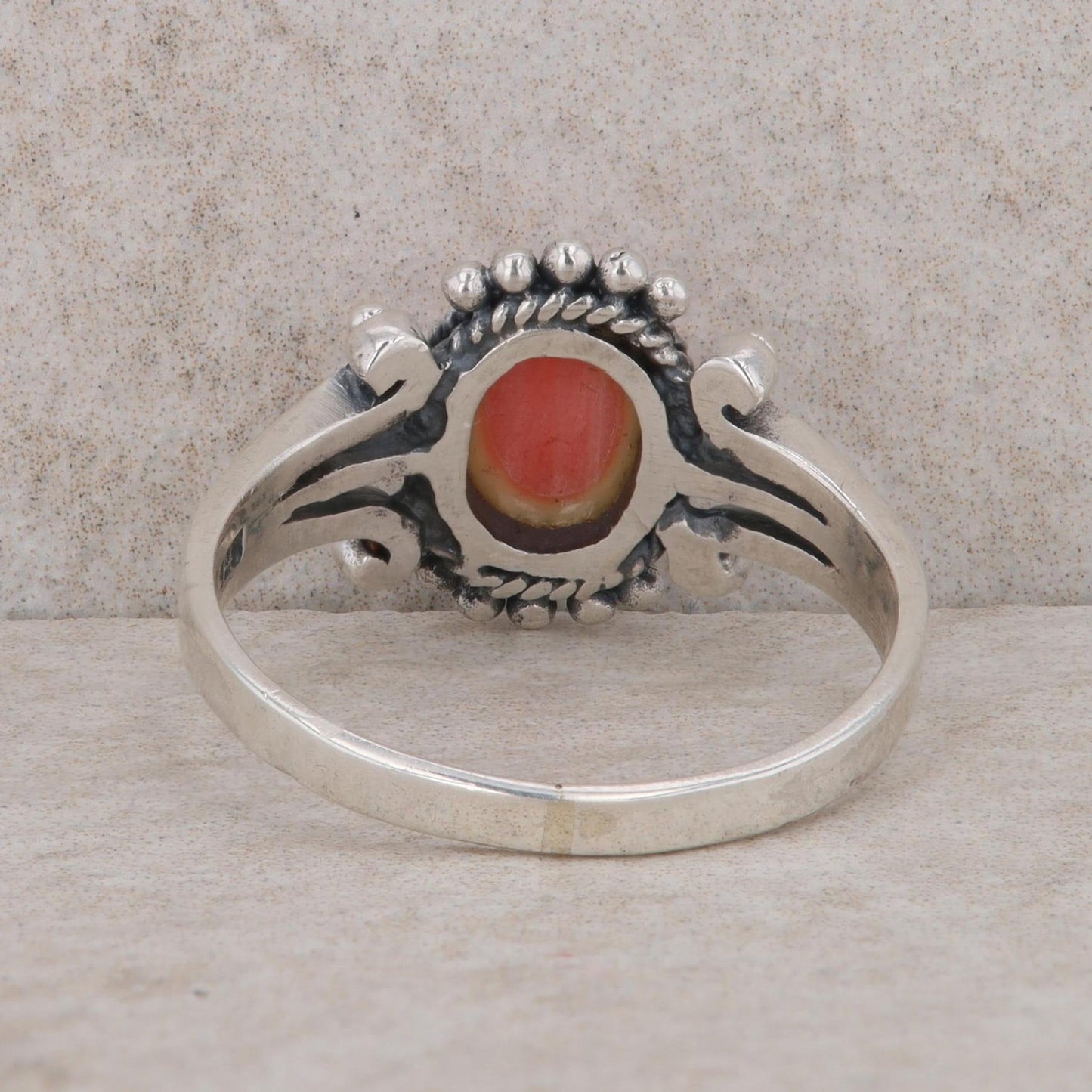 Sterling Silver Ladies Rhodochrosite Cabochon Beaded Ring