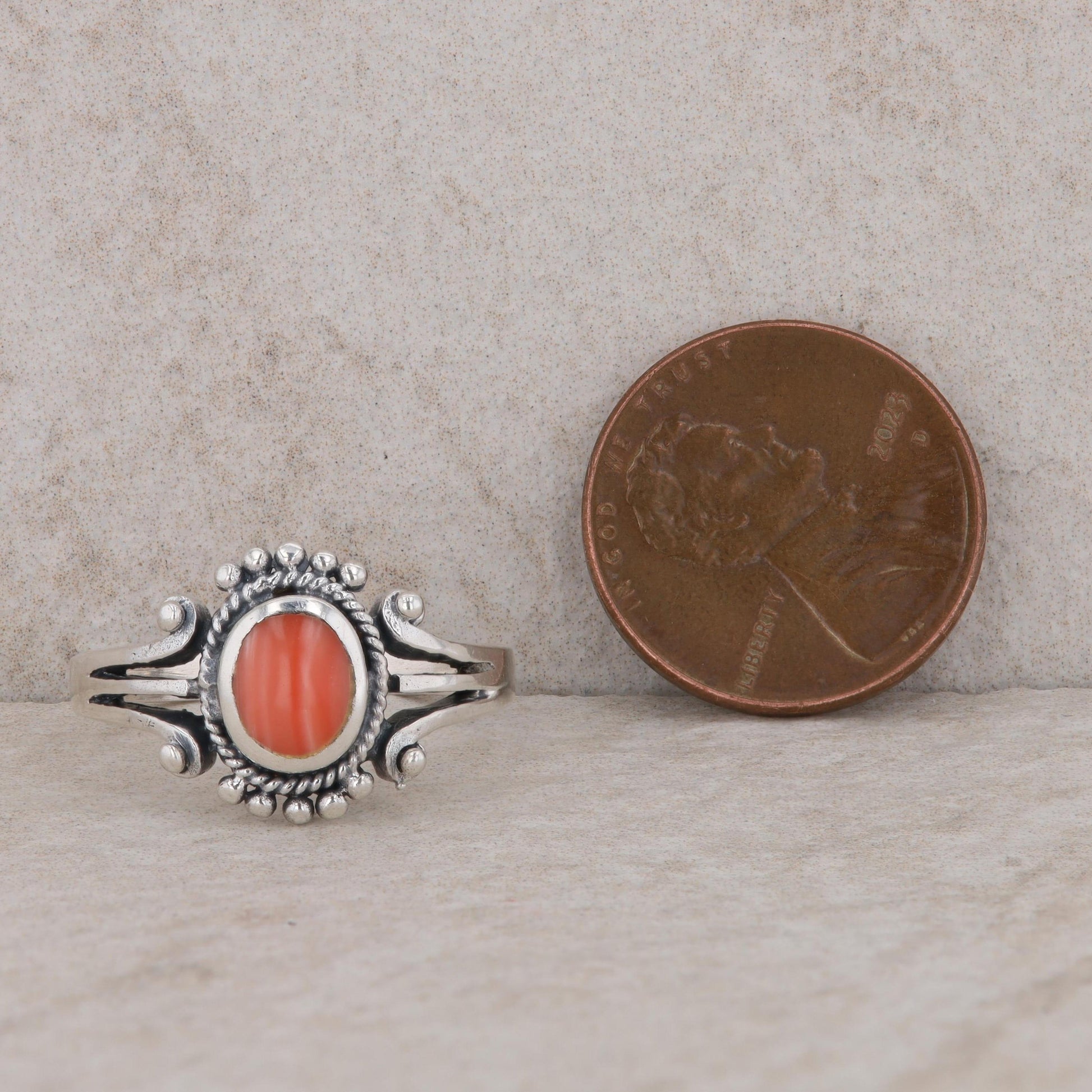 Sterling Silver Ladies Rhodochrosite Cabochon Beaded Ring