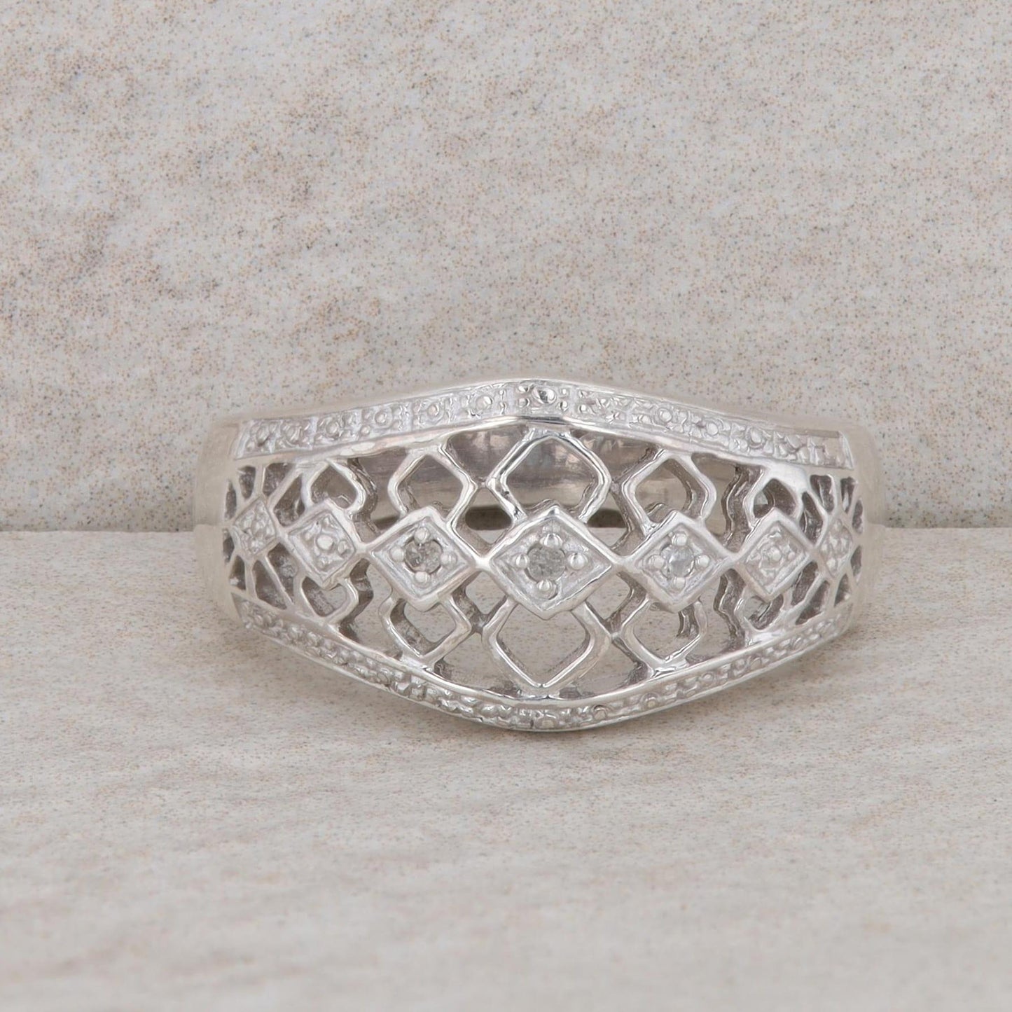 Sterling Silver Diamond Fashion Domed Ring