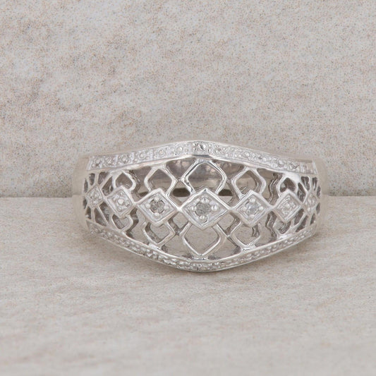 Sterling Silver Diamond Fashion Domed Ring