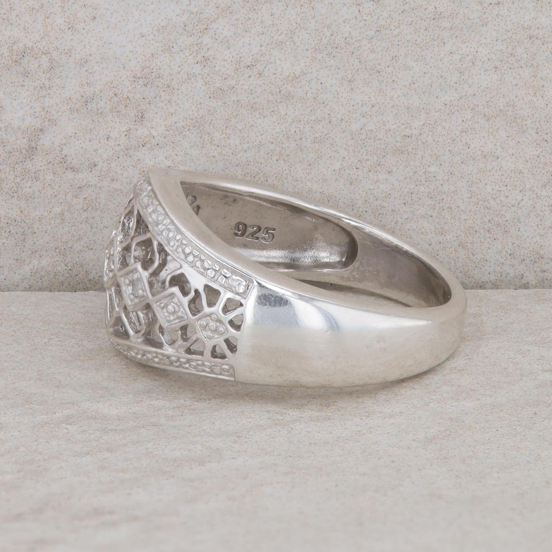 Sterling Silver Diamond Fashion Domed Ring