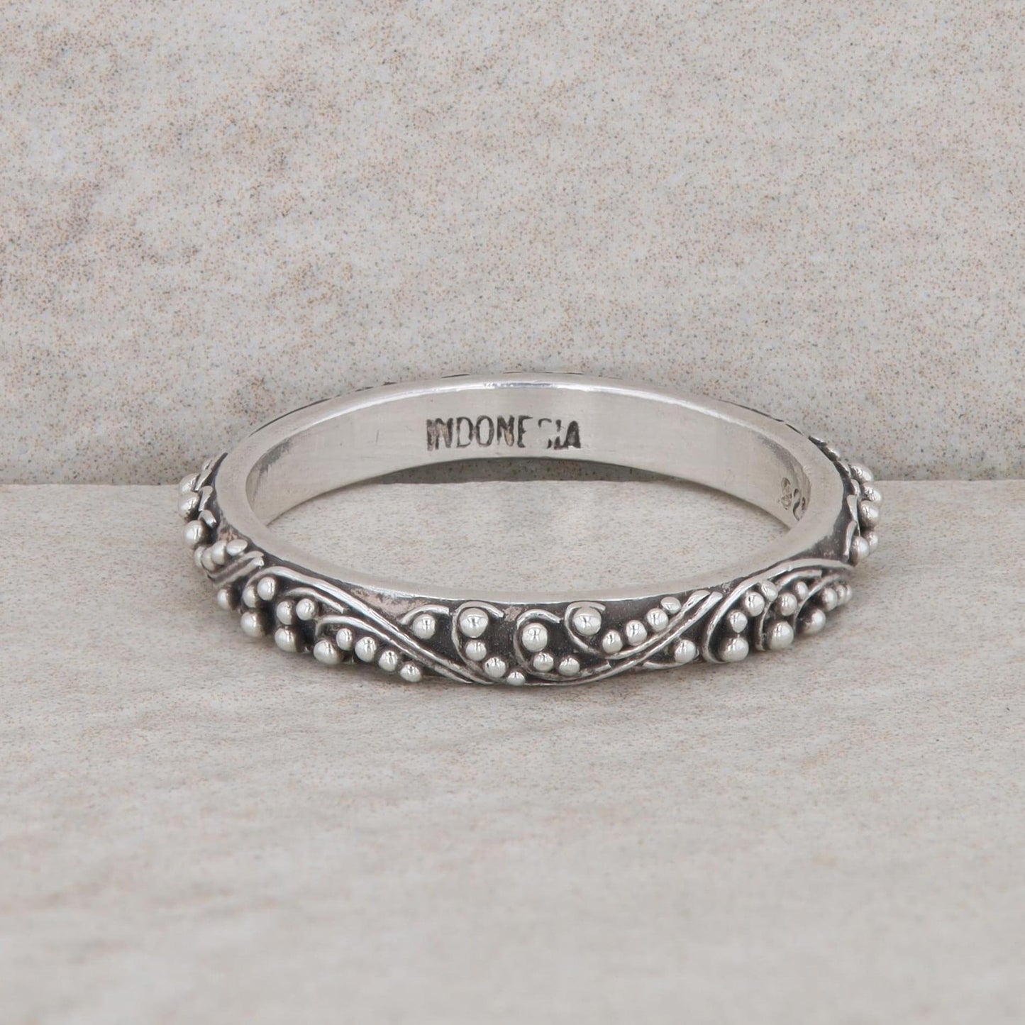 Sterling Silver 3mm Beaded Textured Band