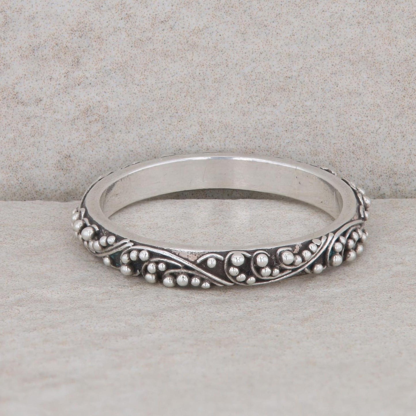 Sterling Silver 3mm Beaded Textured Band