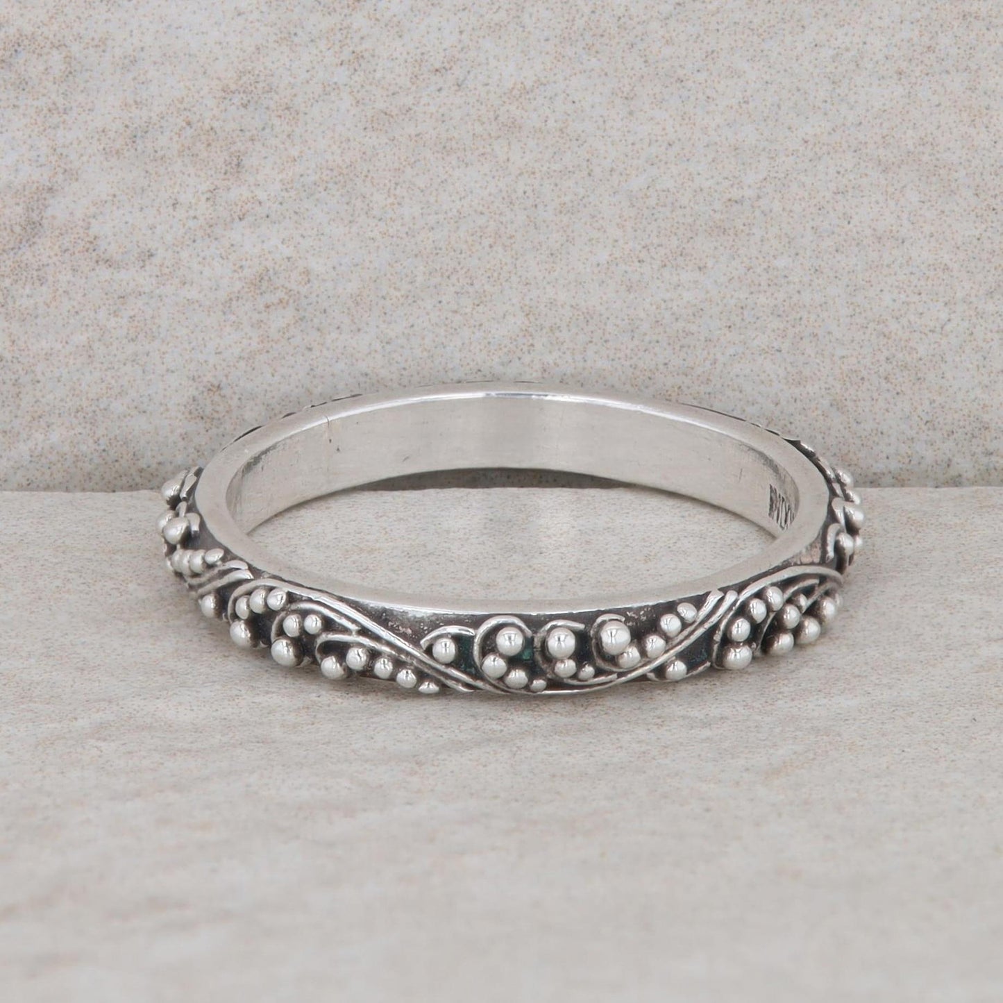 Sterling Silver 3mm Beaded Textured Band