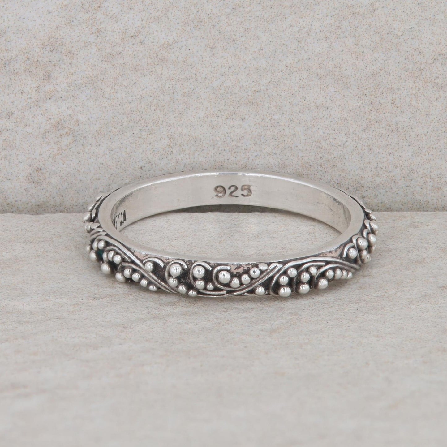 Sterling Silver 3mm Beaded Textured Band