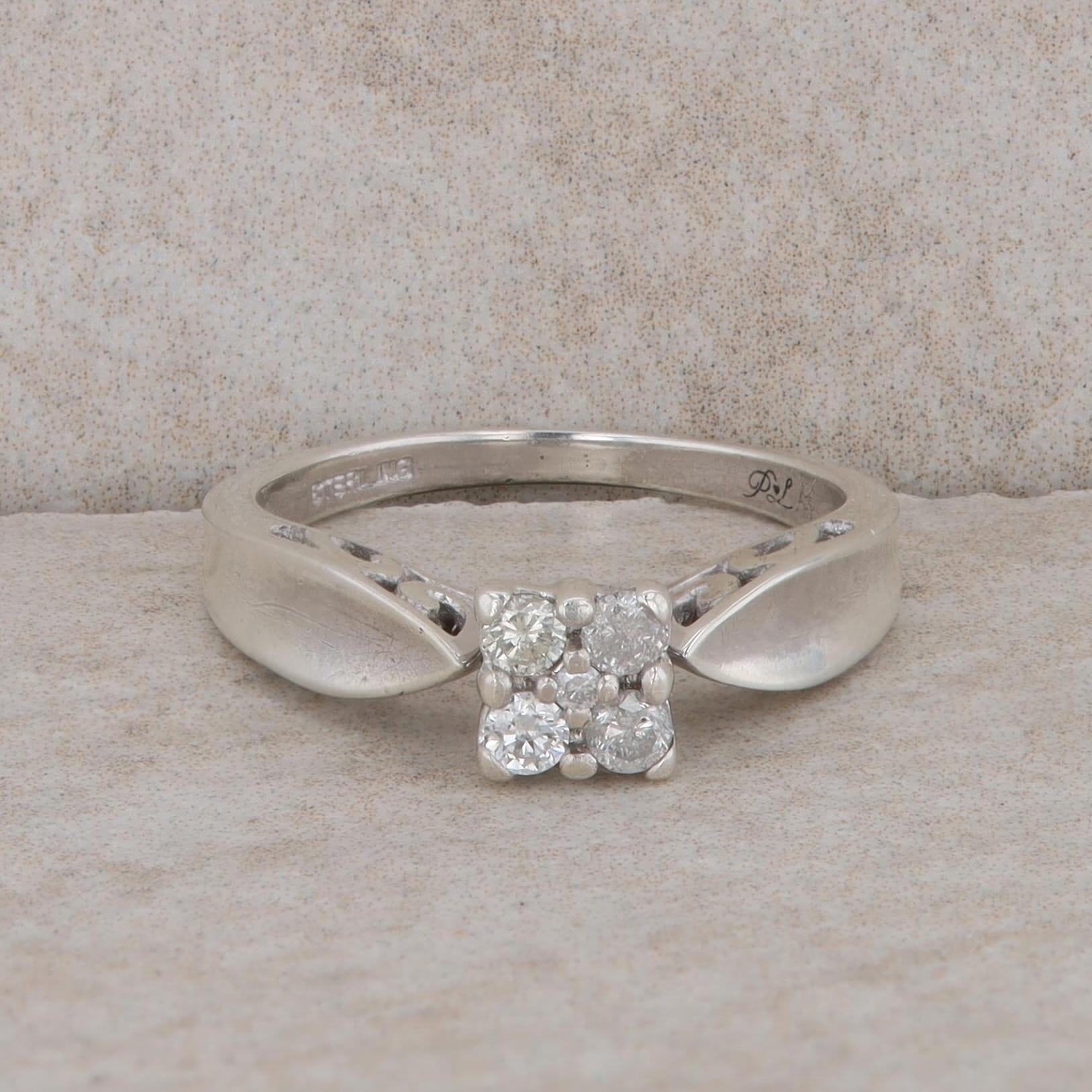 Sterling Silver Princess Cluster Shape Prong Set Engagement Ring