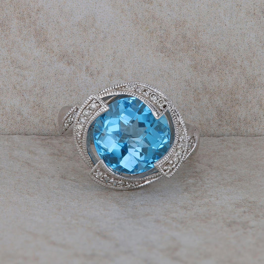 Sterling Silver Colore SDC Blue Topaz and Diamond Accented Halo Ring