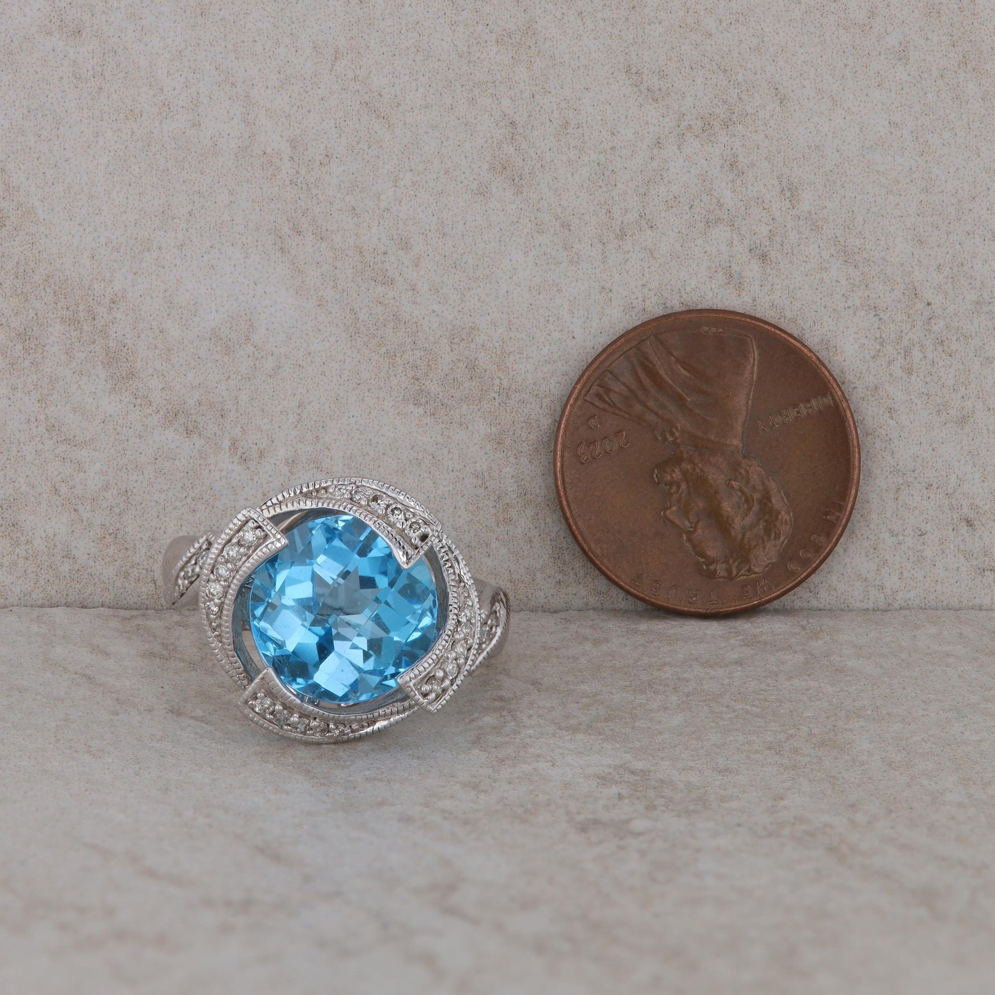 Sterling Silver Colore SDC Blue Topaz and Diamond Accented Halo Ring